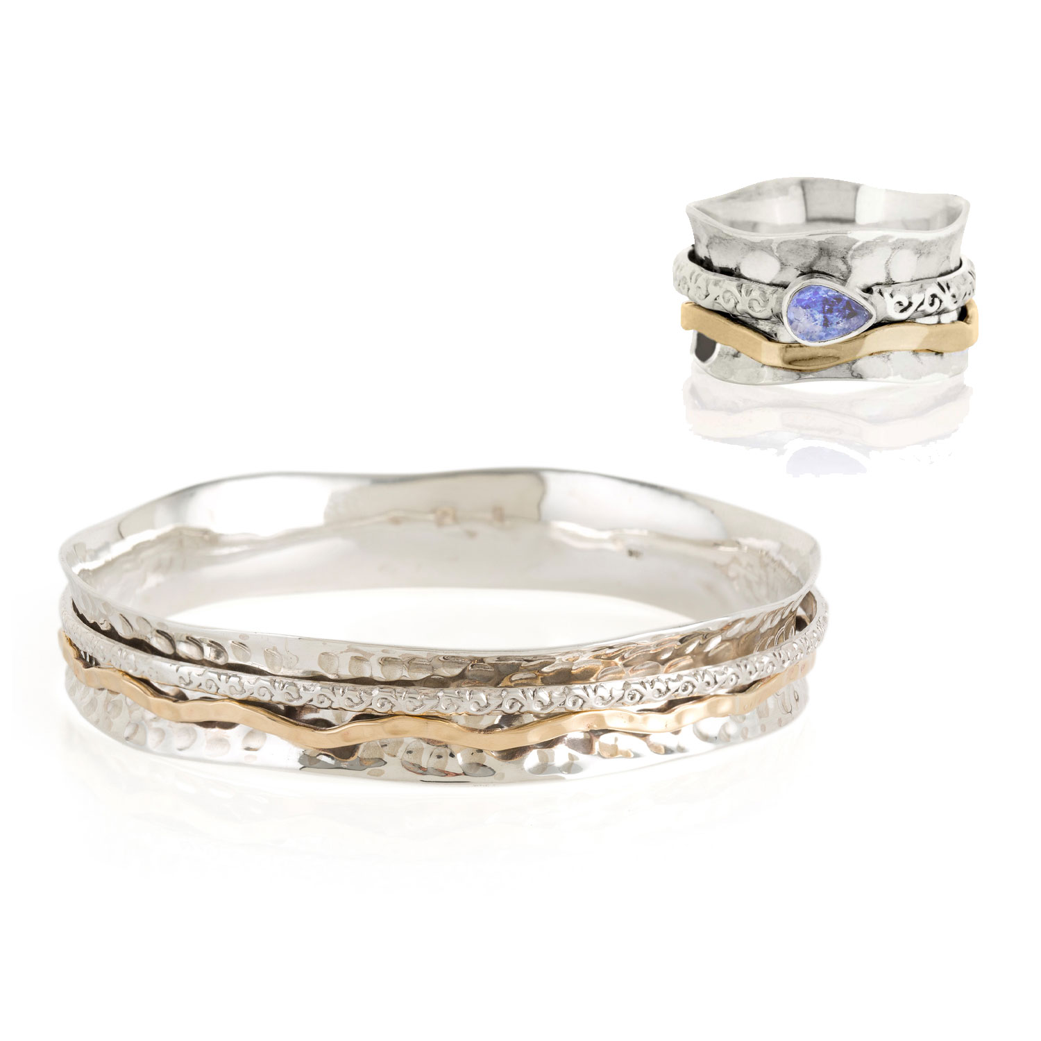 Women’s Aura Magic Silver Spinning Ring & Bangle Gift Set - Tanzanite Charlotte’s Web Jewellery