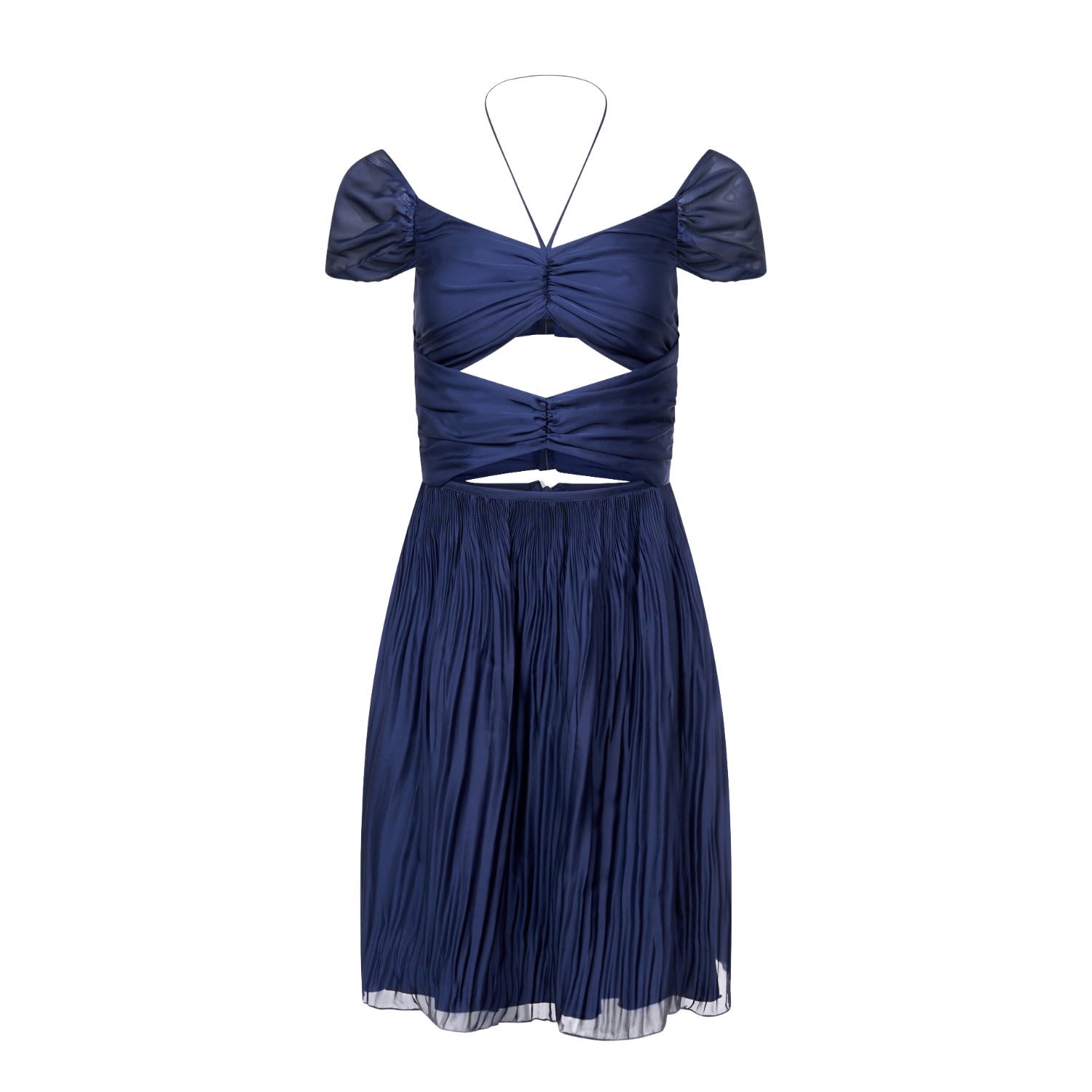 Women’s Toke Pleated Off-Shoulder Mini Dress In Navy Blue Extra Small Lola Adu