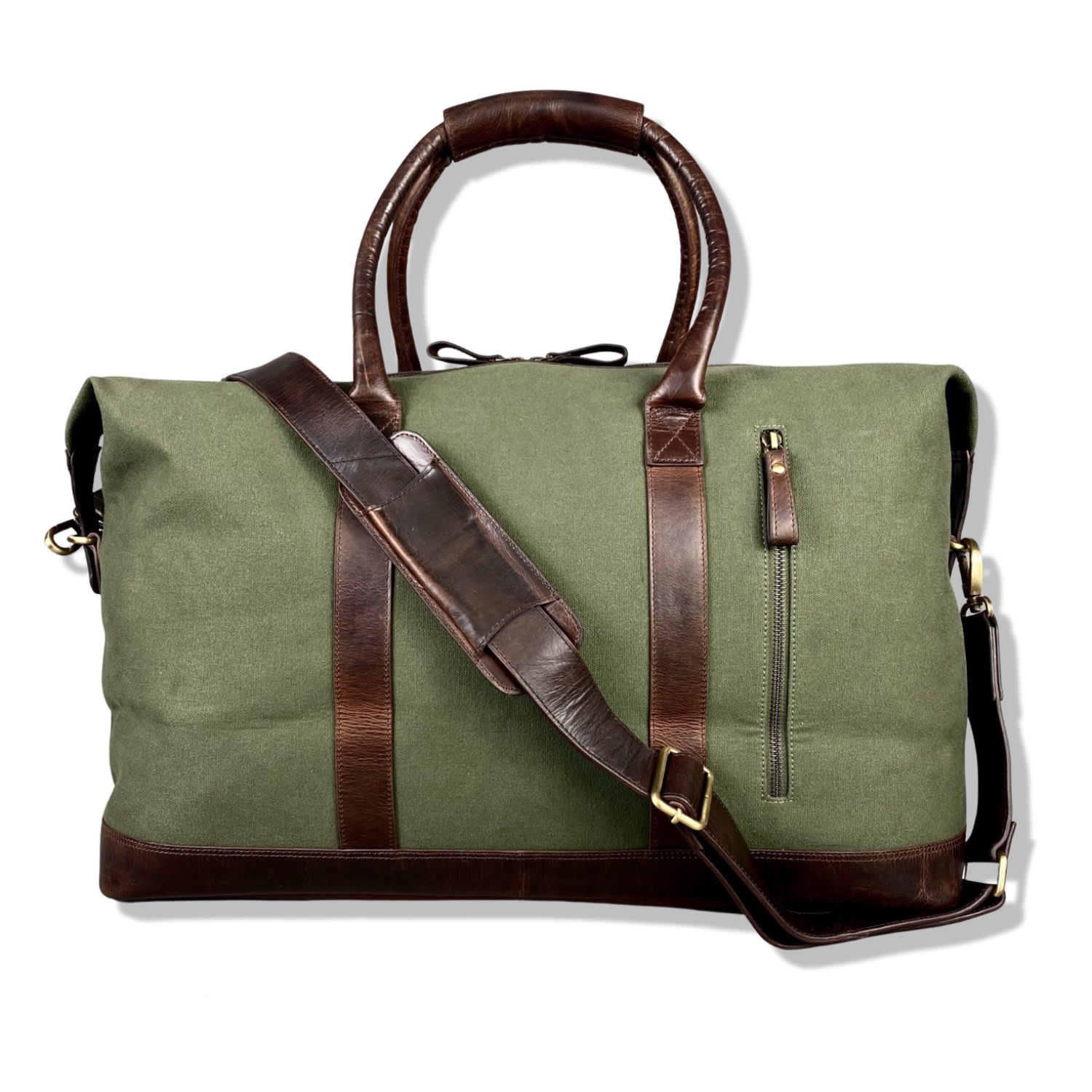 Men’s Green / Black Canvas Weekend Holdall With Leather Trim Leatherco.