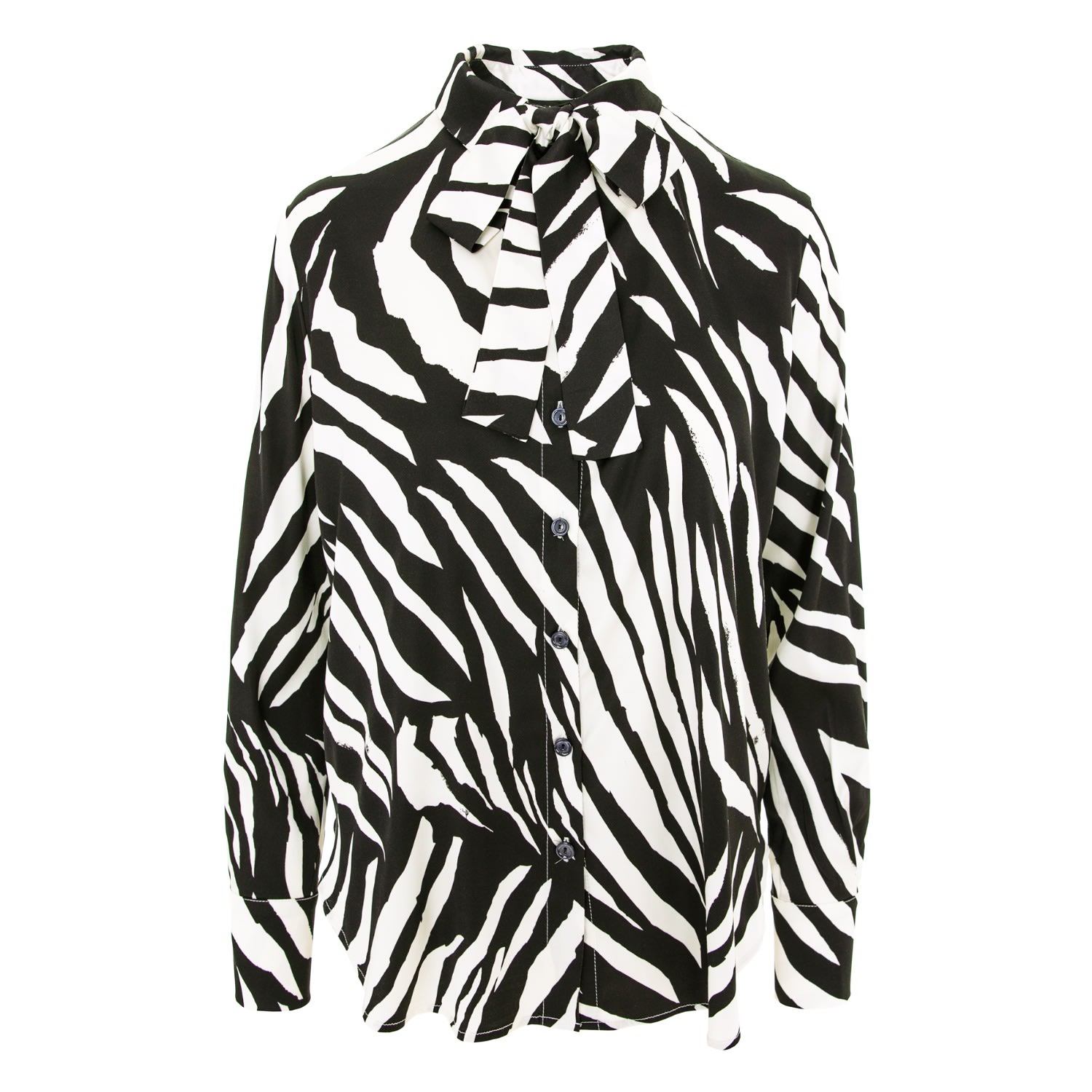 Women’s Black / White Norali Animal Print Pussy Bow Silk Shirt Extra Small Framboise