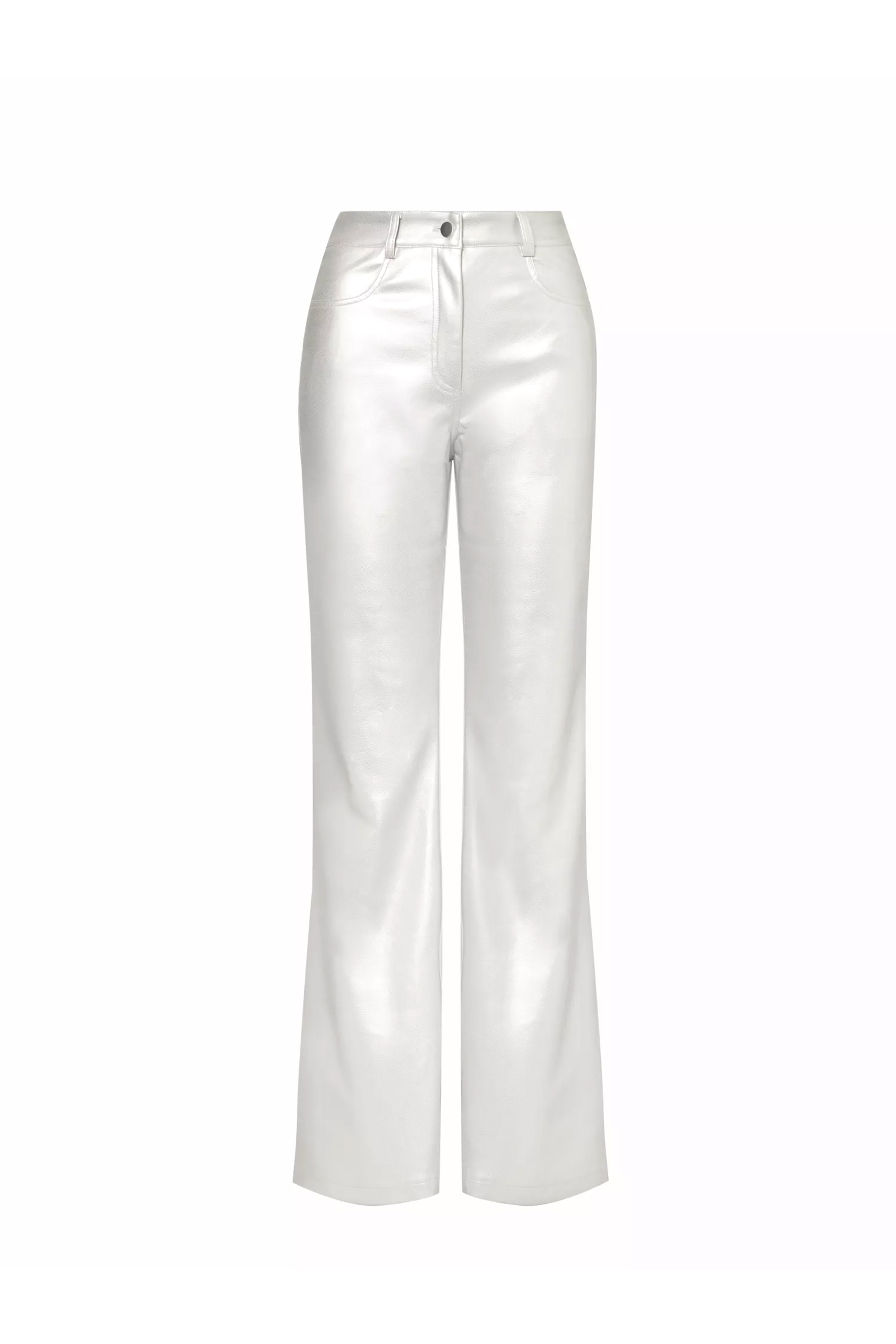 Women’s Lupe Silver Wide Leg Metallic Matte Leather Trousers Extra Large Amy Lynn