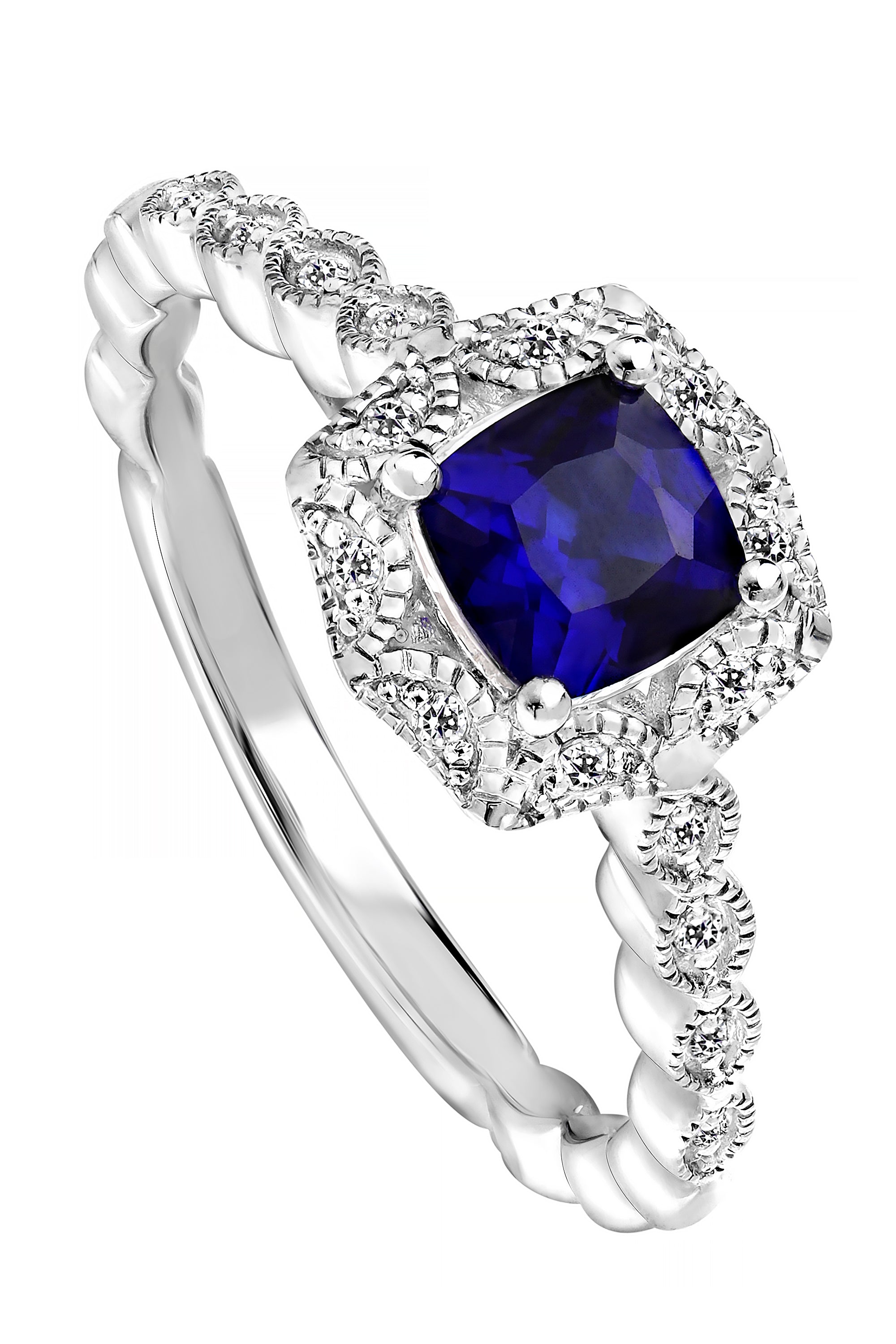 Women’s Silver / Blue Harlow Lab Grown Diamond & Created Sapphire Vintage Inspired Ring Created Brilliance