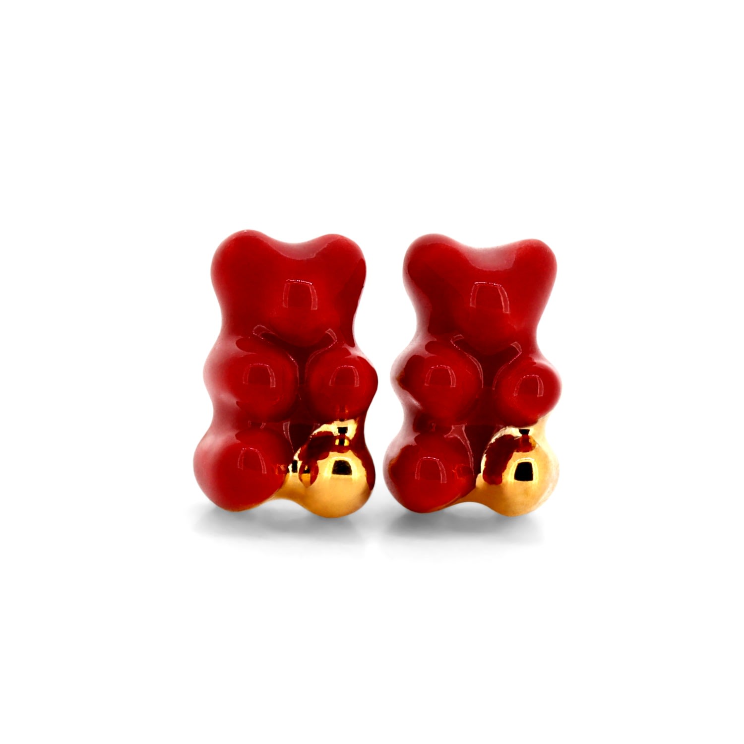 Women’s Tiny Gummy Bear Stud Earrings - Hot Red Gold Dipped CjÂ·314