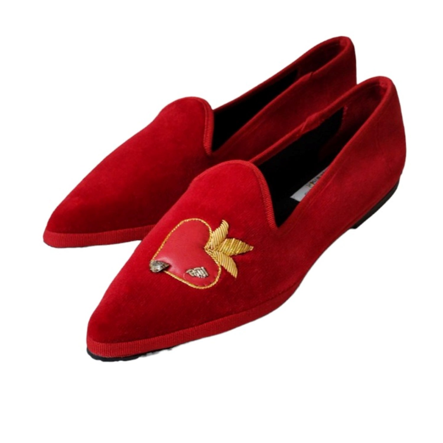 Women’s Red / Gold Friulane Flat Shoes Grintosa With A Red Embroidered Heart 3 Uk Cristinadimilano