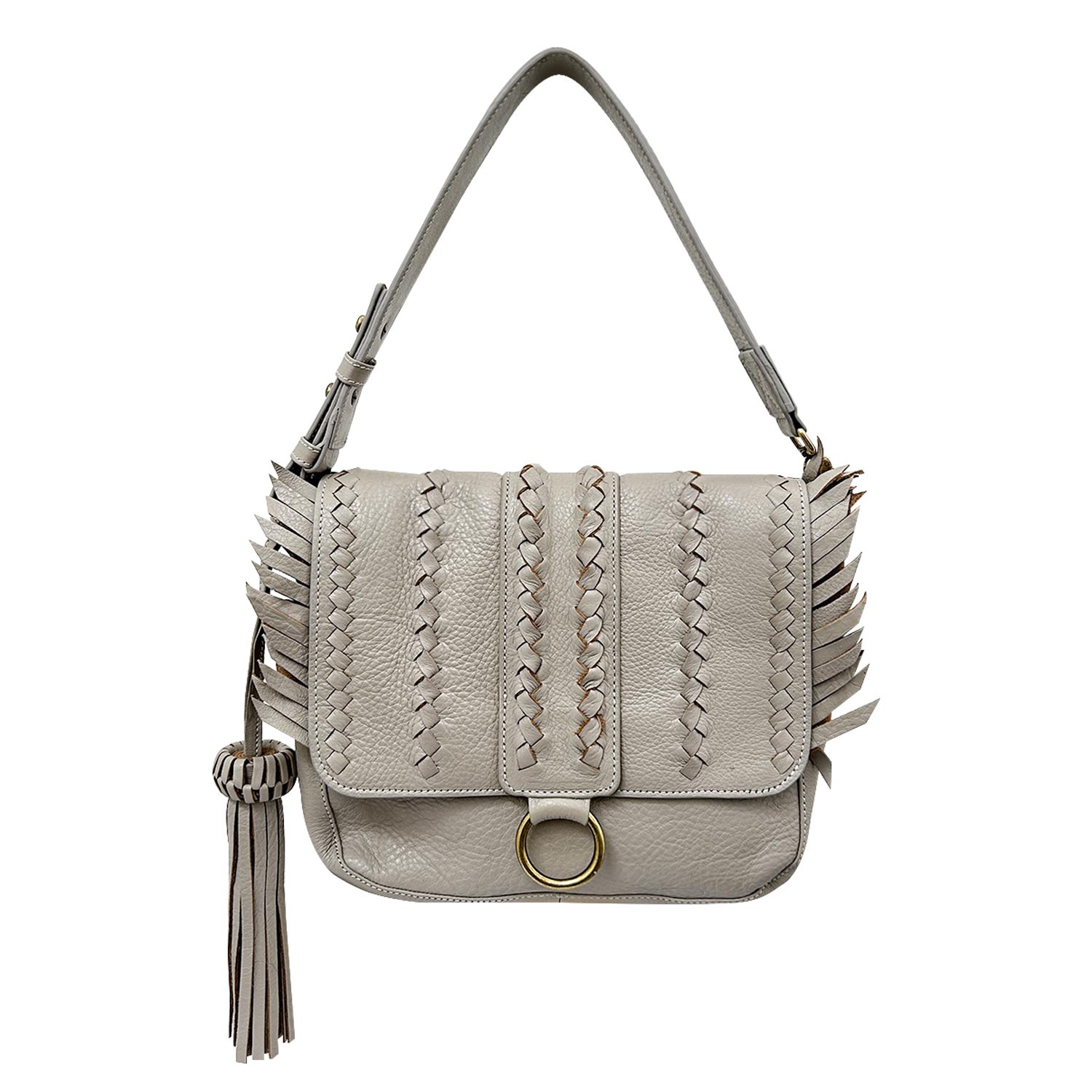 Women’s Grey Seneca Gray Taupe Full-Grain Leather Handbag With Braided Details & Eye-Catching Fringe Bixi Awotan