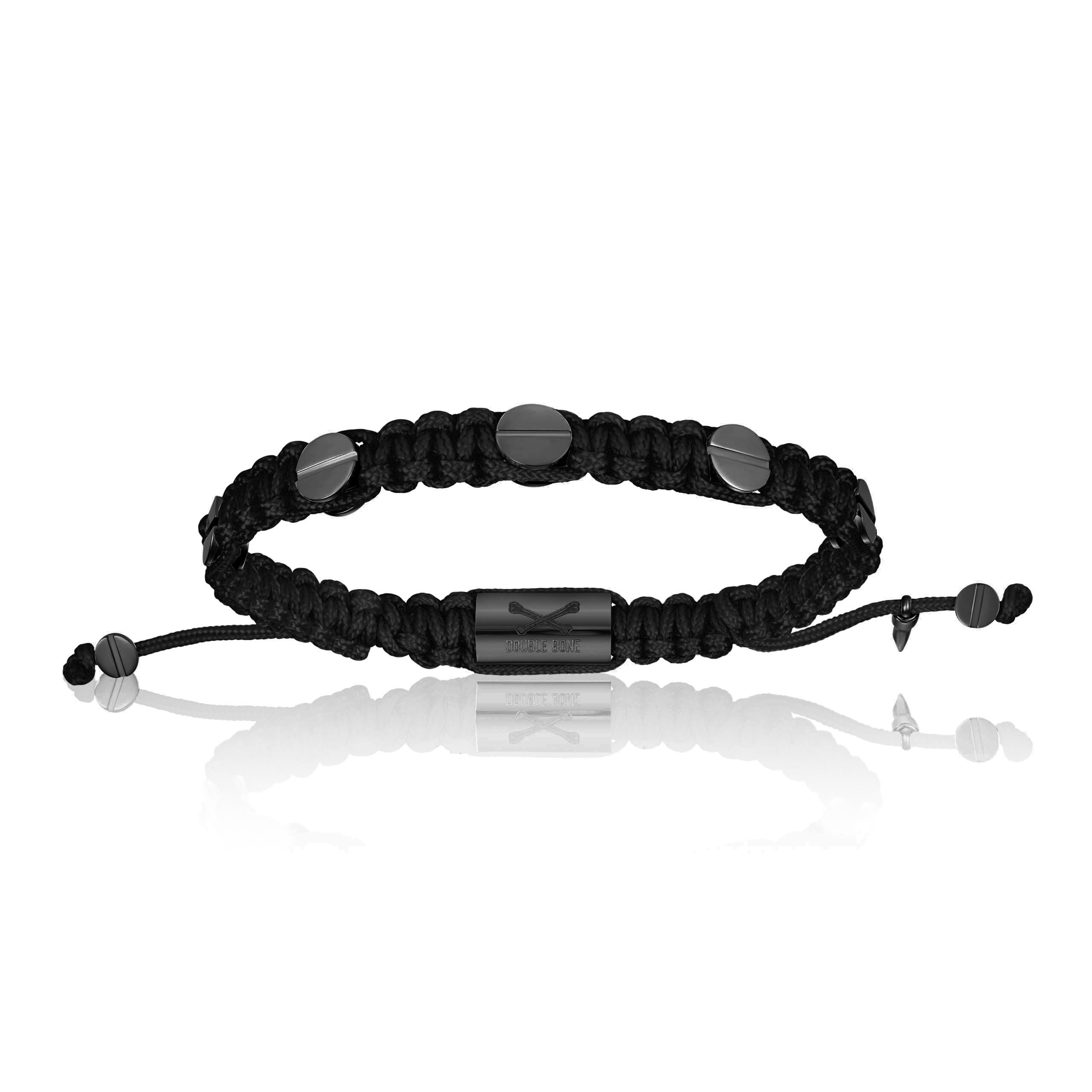 Men’s Black Pvd Amore Screws With Black Polyester Bracelet Unisex Double Bone Bracelets