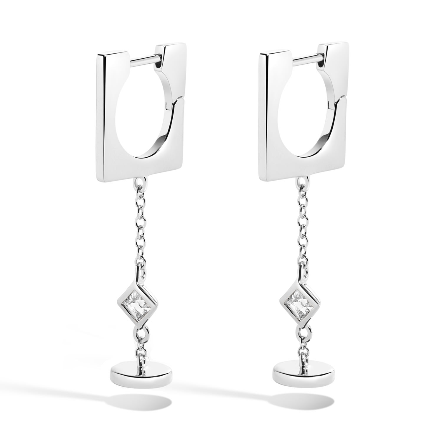 Women’s White / Silver A Dream, Aloud Earrings - Sterling Silver Hoop Earrings With Cable Chain Drop, White Topaz Gemstones, And Hanging Charm Lúdere