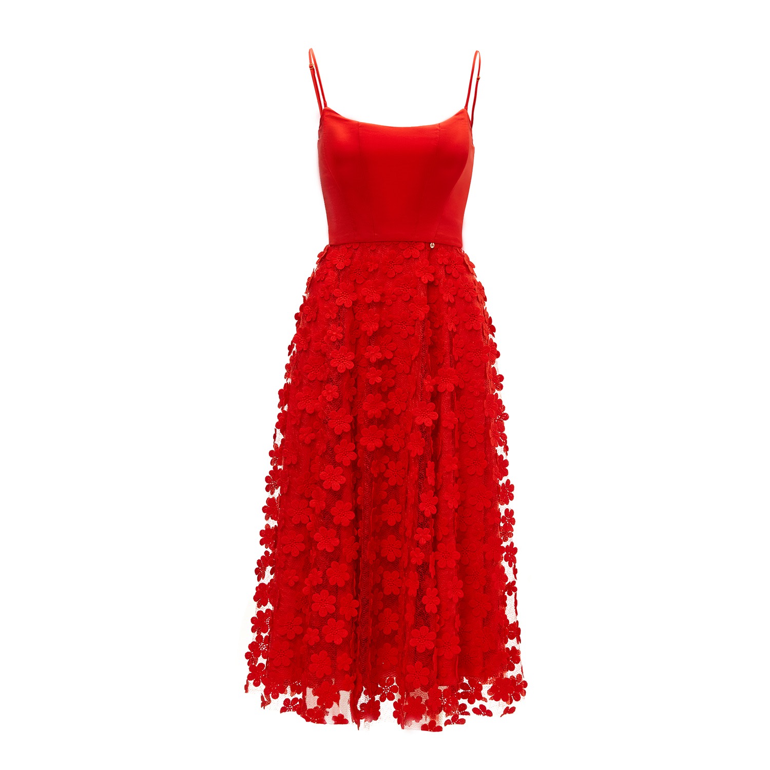 Women’s Red Flowers Applique Midi Dress Xxs Nissa