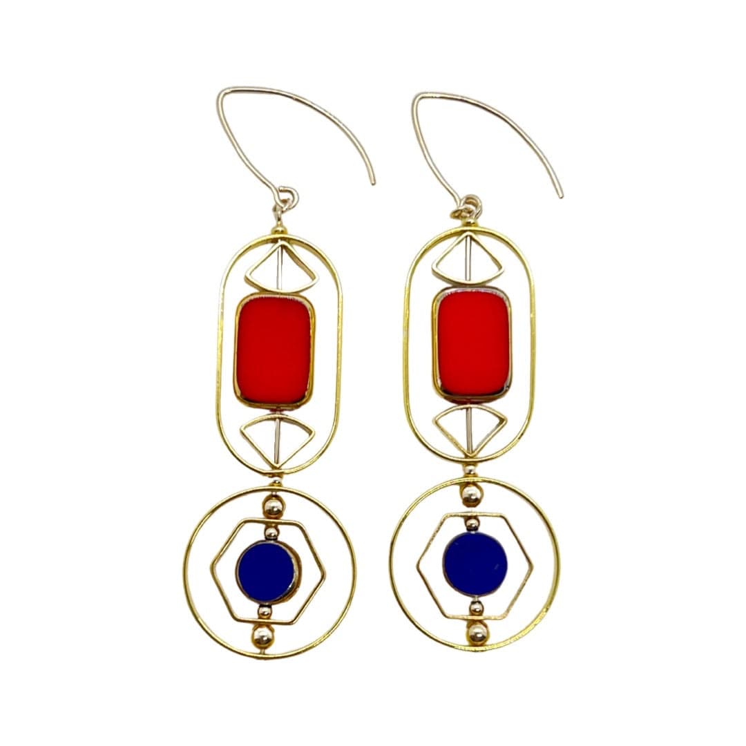 Women’s Blue / Red Red And Blue Art Deco Earrings Aracheli Studio