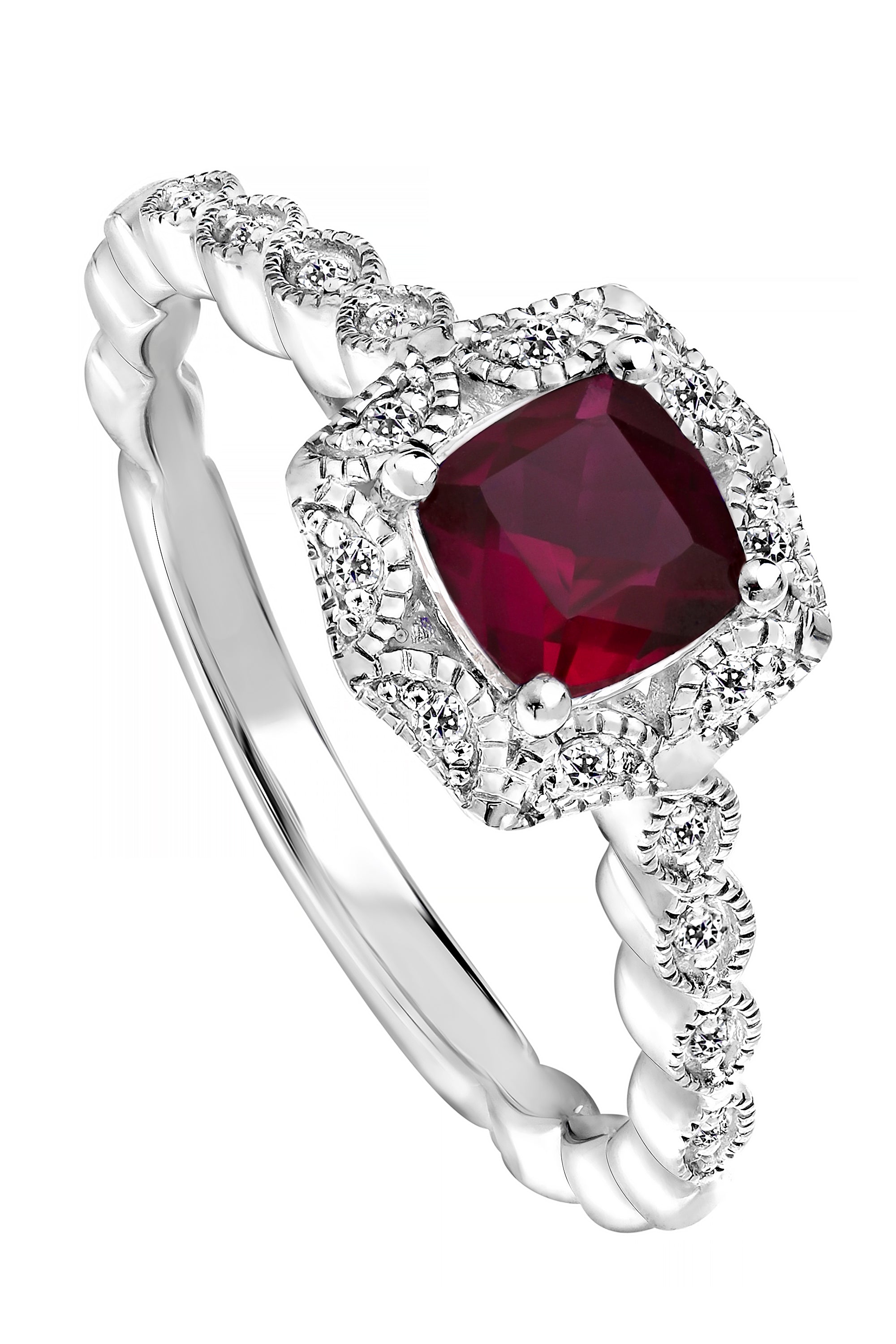 Women’s Red / Silver Harlow Lab Grown Diamond & Created Ruby Vintage Inspired Ring Created Brilliance