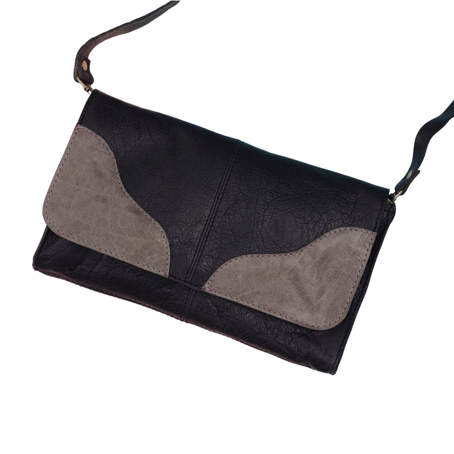 Women’s Clutch Handbag Black & Grey Leather Vida Vida