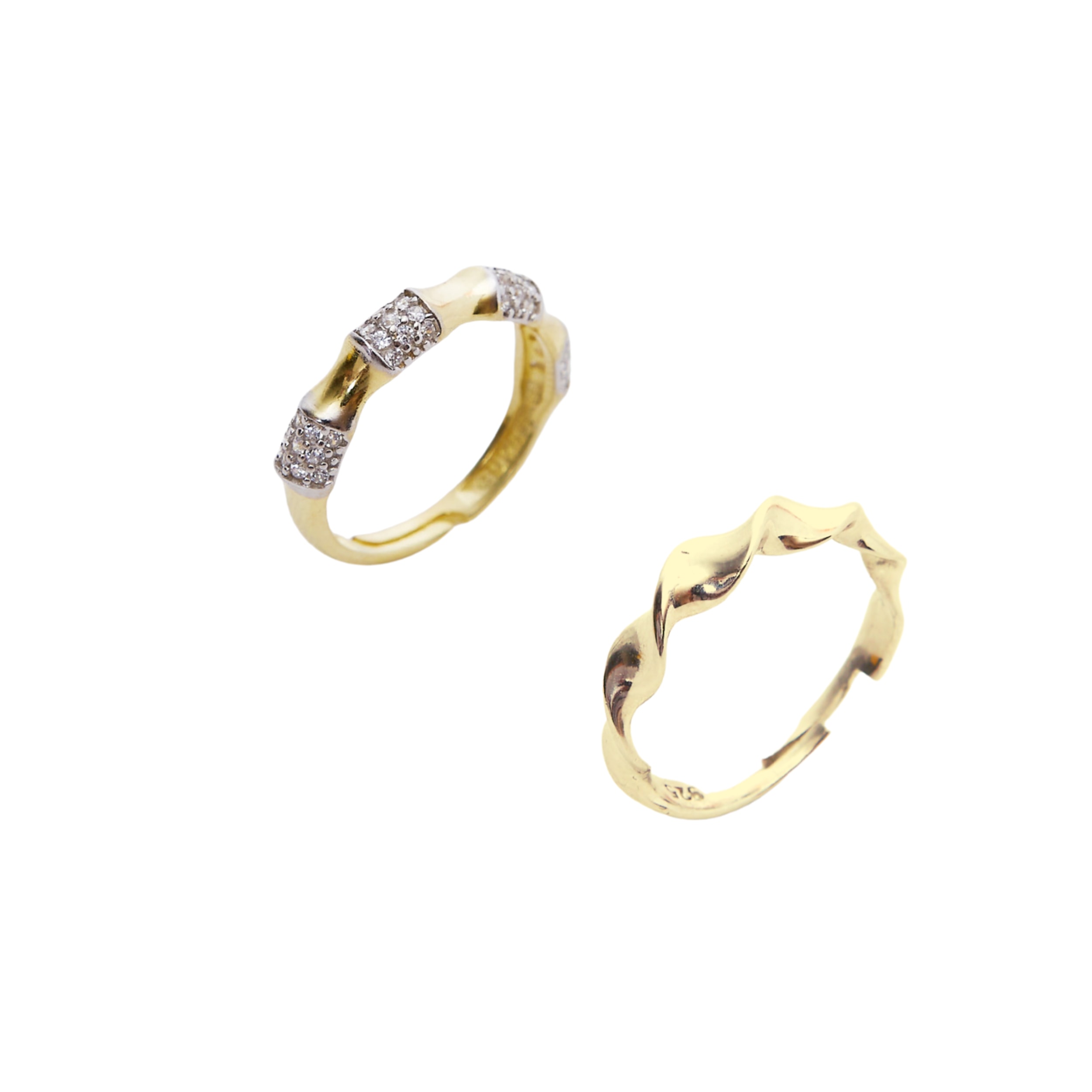 Women’s Gold Bone & Helical Twisted Sterling Silver Adjustable Ring Stacking Set Spero London