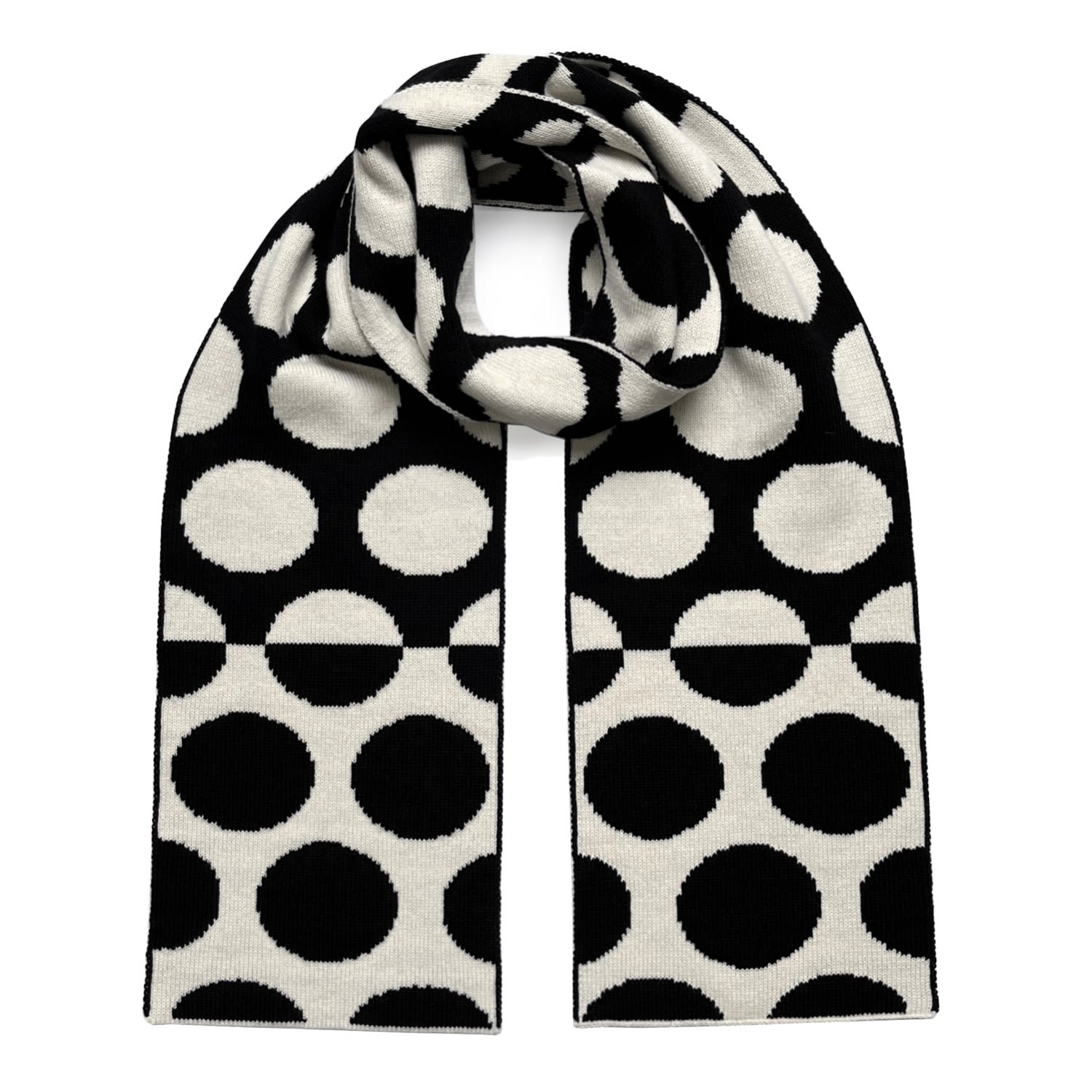 Black / White Circles Wool & Cashmere Scarf Women One Size Ingmarson