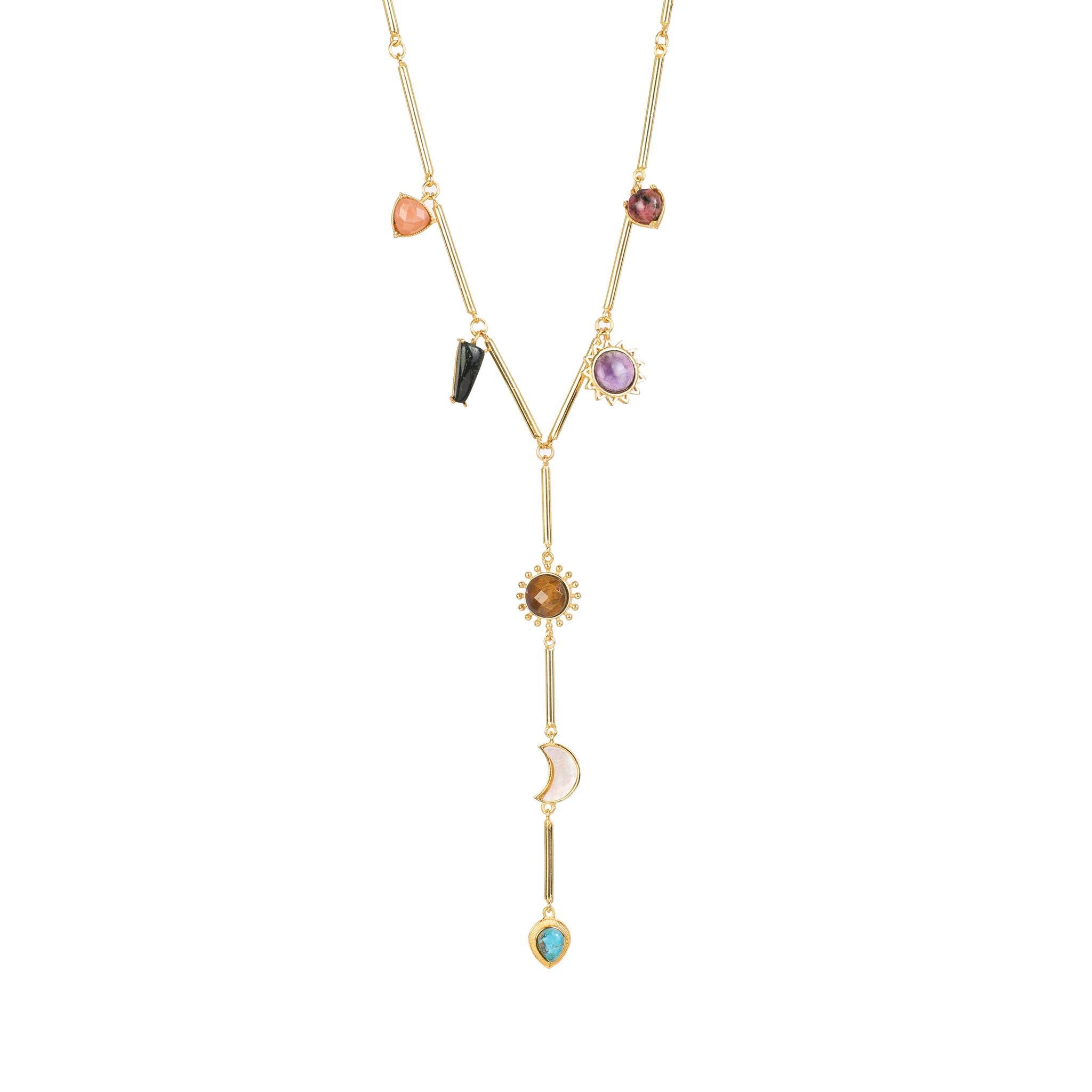 Women’s Gold Stellar Elegance - 7 Healing Stones Drop Necklace Lila Rasa