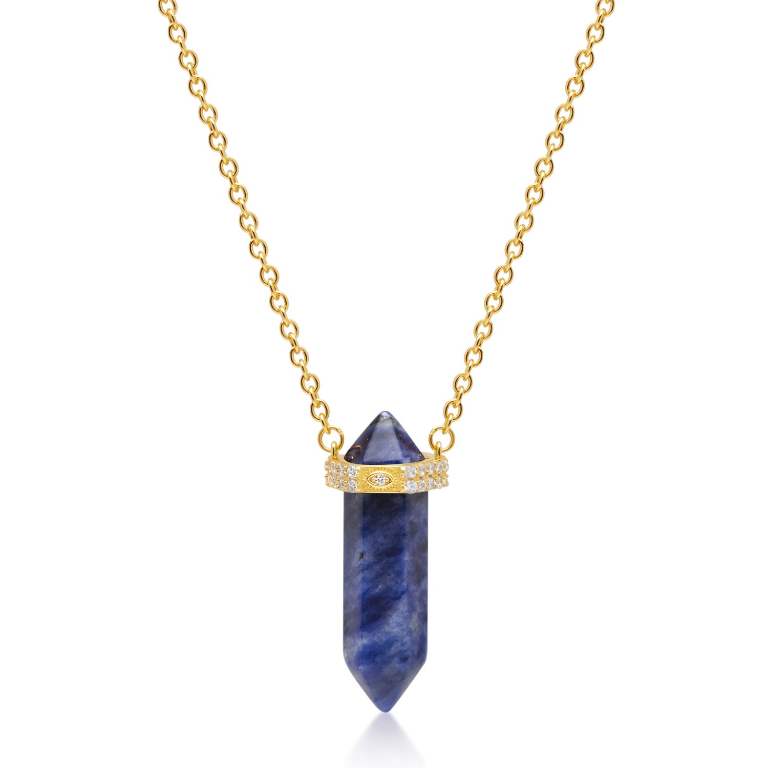 Women’s Gold / Blue Dumortierite Crystal Necklace With Engraved Evil Eye Detail Nialaya