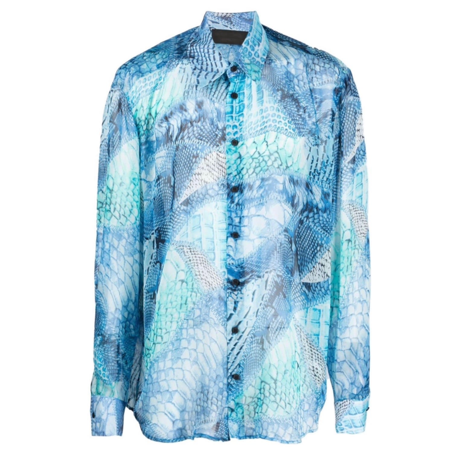 Men’s Blue / Black Printed Silk Chiffon Shirt Large Tessitura