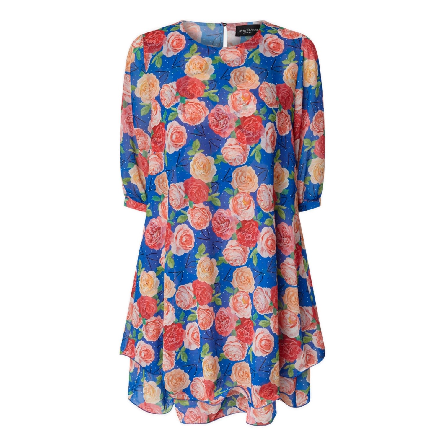 Women’s Blue Rose Print Wave Hem Dress Royal Extra Small James Lakeland