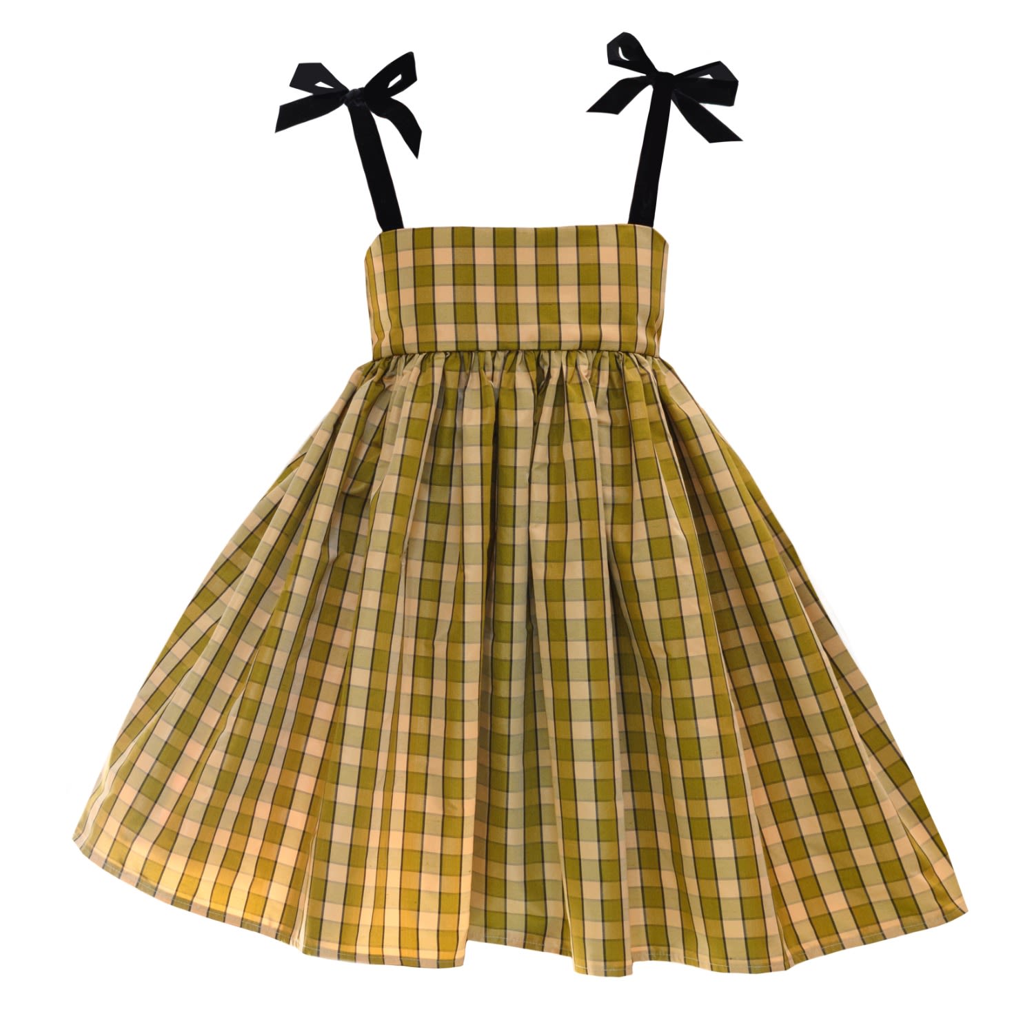 Women’s Green / Gold / Black Olive Green Plaid Puff Dress Xxs Tessa Fay