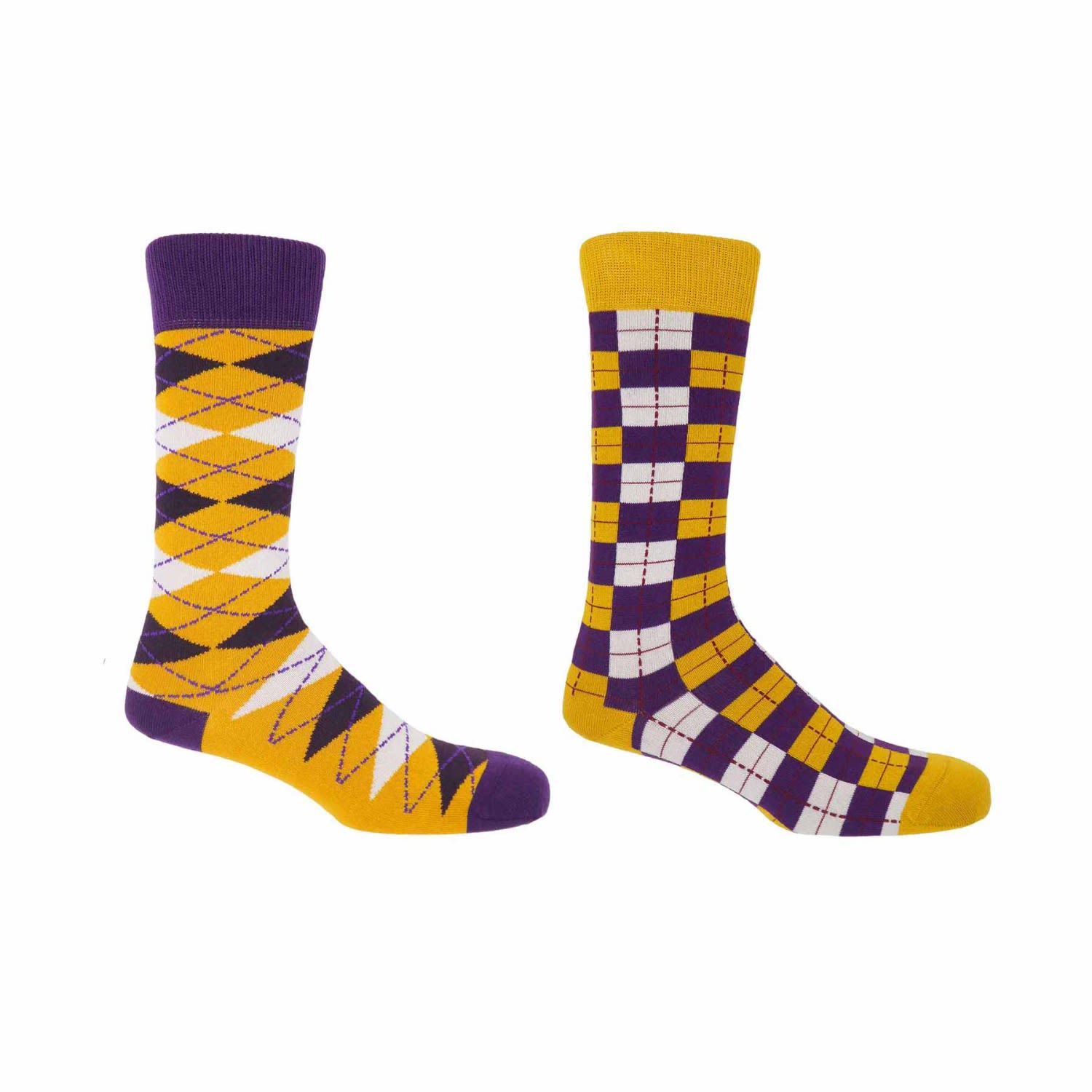 Mustard Argyle & Gold Checkmate Men’s Socks 2 Pack One Size Peper Harow - Made in England