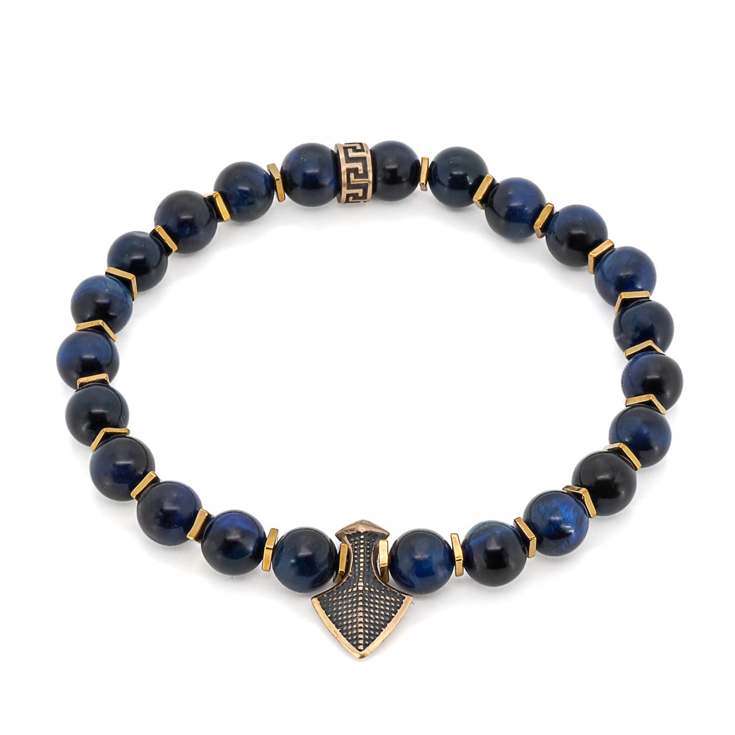 Men’s Blue / Gold Blue Tiger’s Eye Stone Arrow Charm Beaded Bracelet - Blue Ebru Jewelry