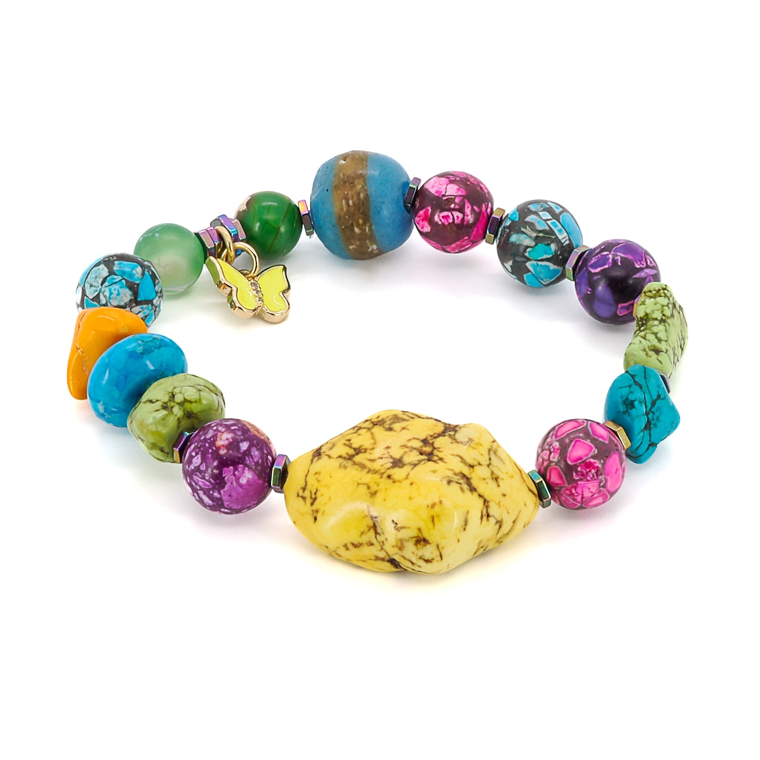 Women’s Blue / Yellow / Orange Rainbow Butterfly Beaded Bracelet Ebru Jewelry