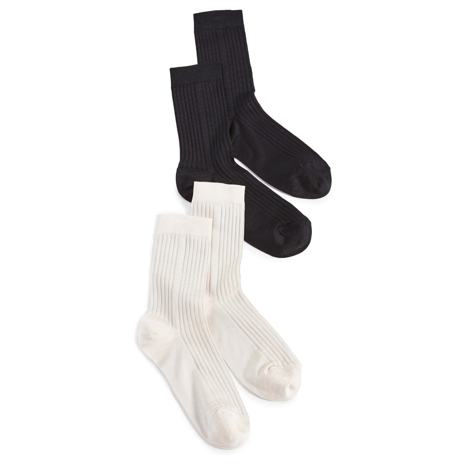 Women’s Black & Ivory Silky Ribbed Socks Two Pack Stems