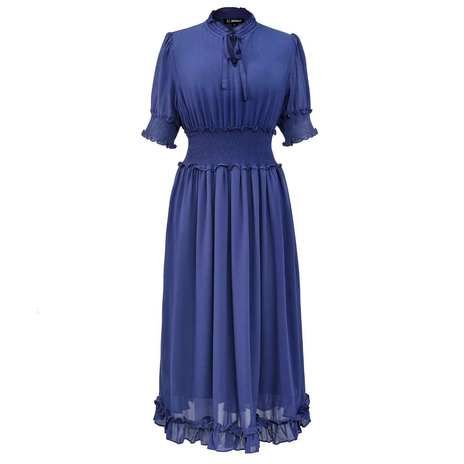 Women’s Chiffon Dress With Smocks And Small Ruffles - Purple-Blue Small Smart and Joy