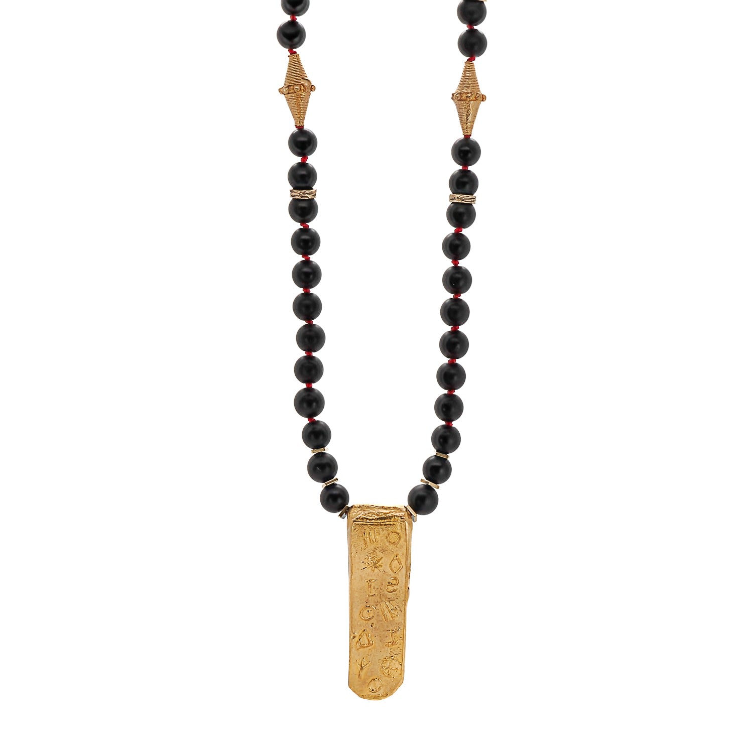 Women’s Gold / Black Gold Egyptian Symbols Unique Pendant Black Onyx Stone Beaded Necklace Ebru Jewelry