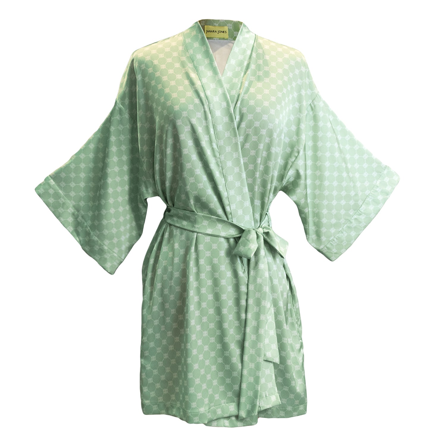 Women’s Green Matcha Latte Satin Long Sleeve Short Robe One Size Janara Jones