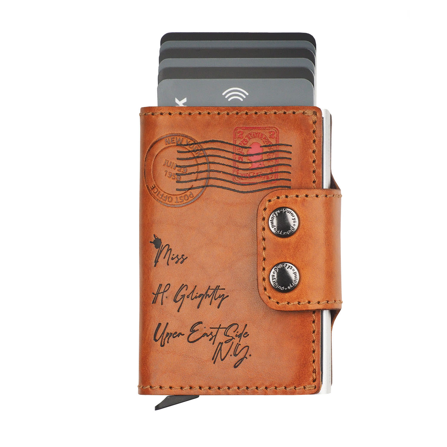 Men’s Brown Pularys Rfid Wallet - Postcard From New York Style In Cognac Colour