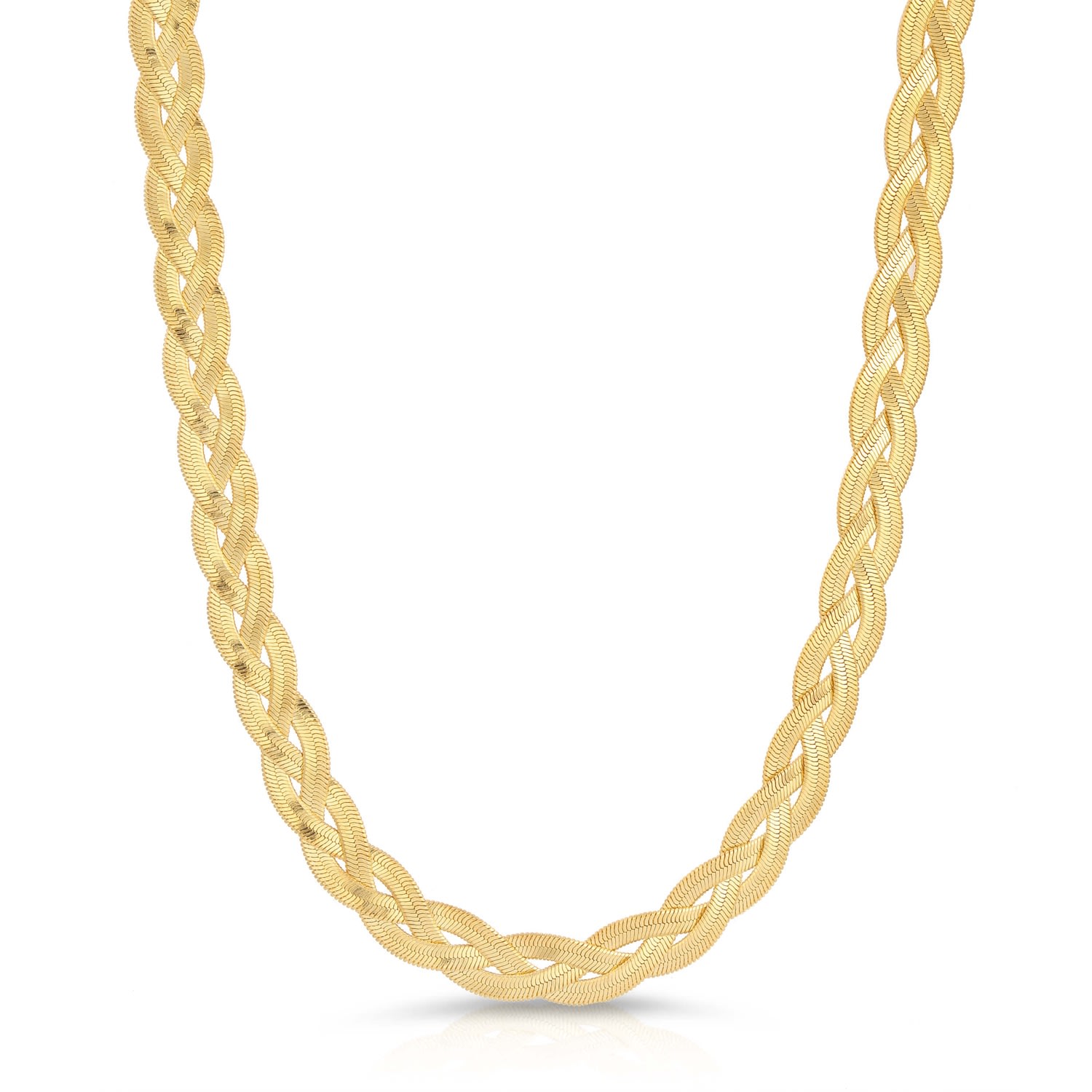 Women’s Gold Wide Twist Herringbone Necklace Glamrocks Jewelry