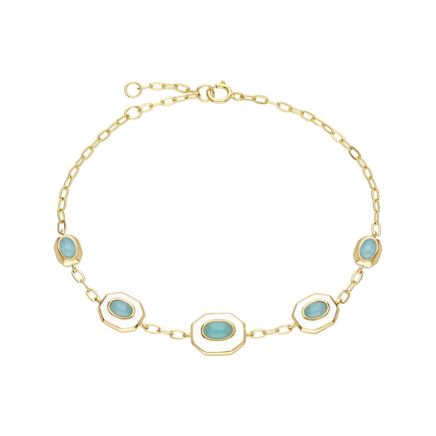 Women’s Blue Gold Plated Siberian Waltz White Enamel & Amazonite Bracelet Gemondo