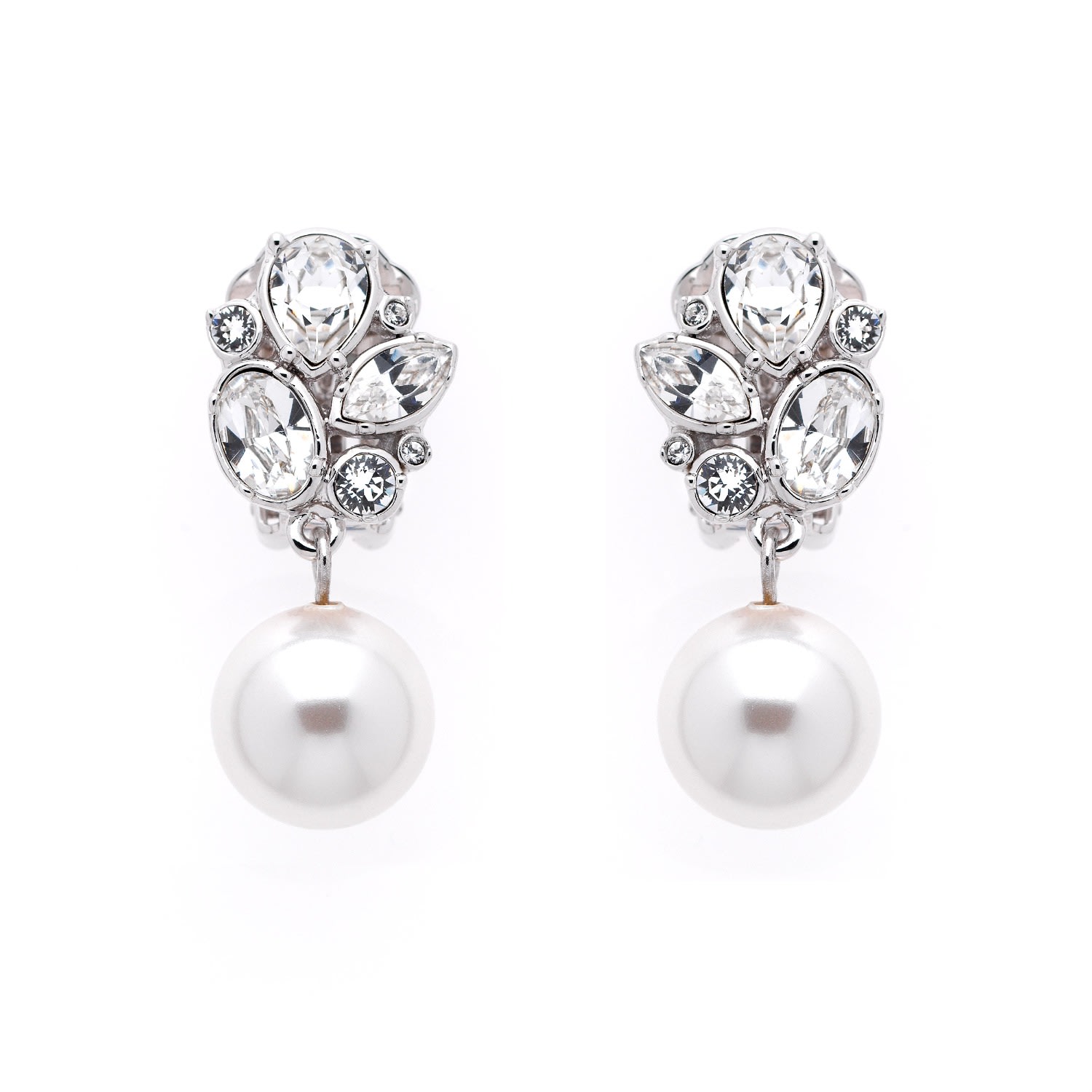 Women’s Silver Crystal Cluster And Pearl Clip On Earrings Emma Holland Jewellery
