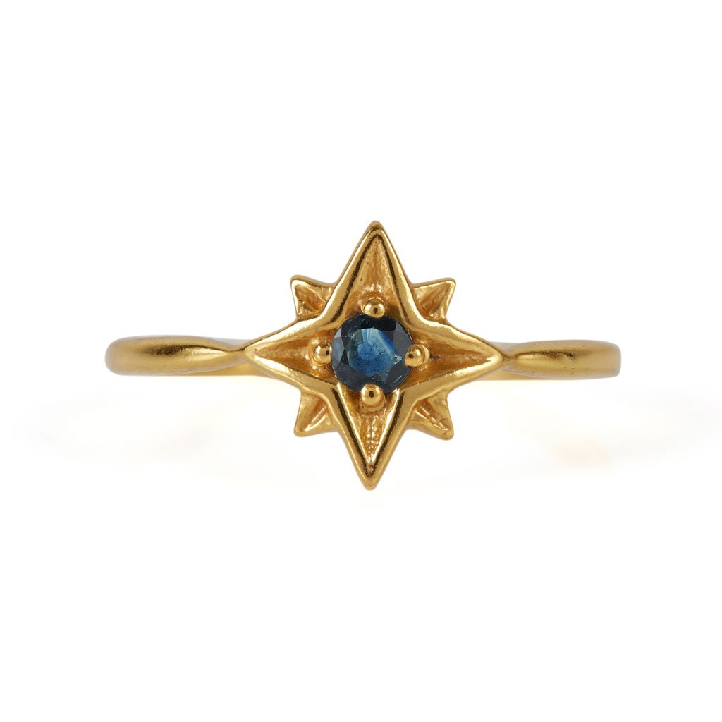 Women’s Guiding North Star Gold Vermeil Ring - Sapphire Charlotte’s Web Jewellery