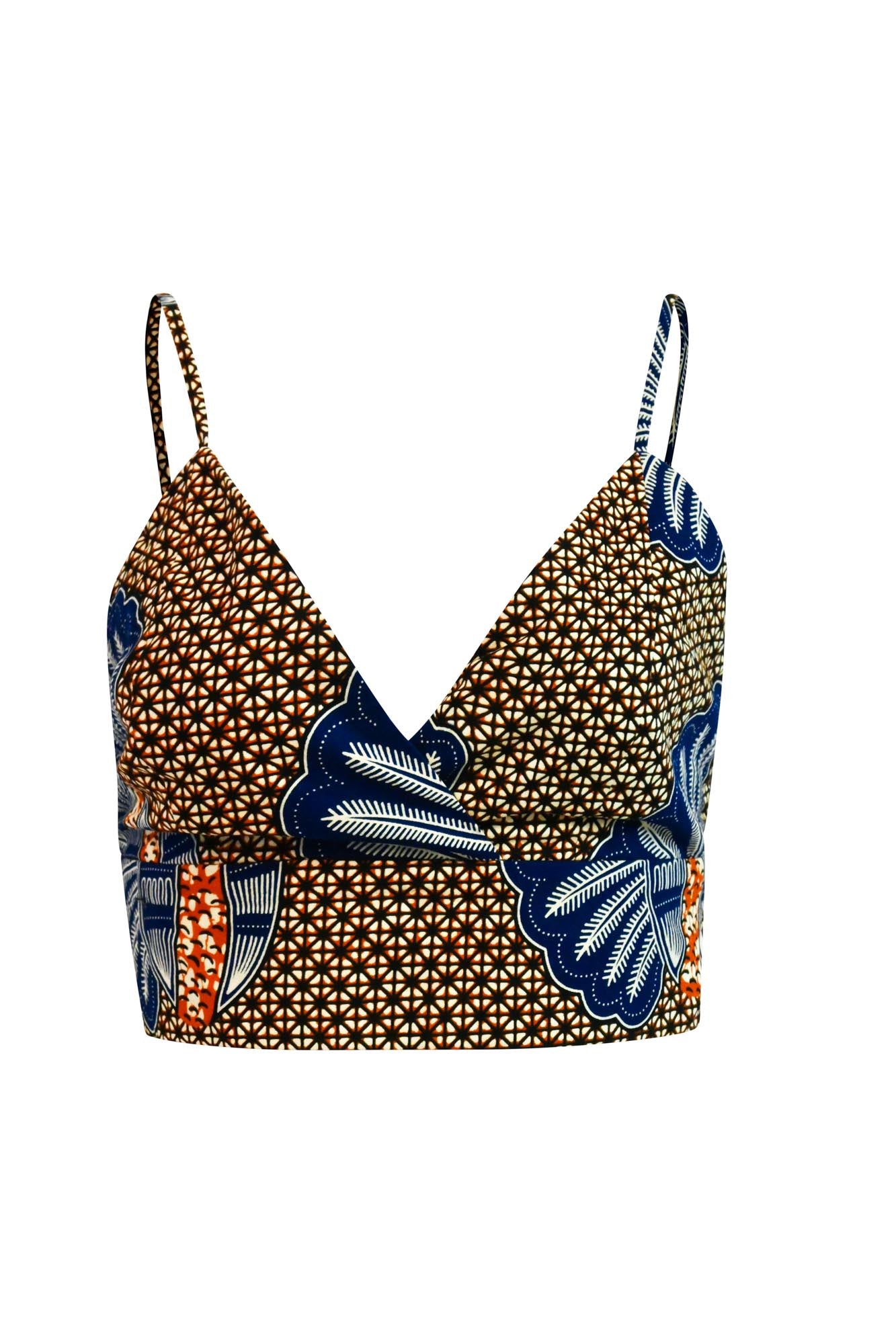 Women’s Blue / Brown Makena Cropped Bralette Top - Brown And Blue Shell Print Tropicana Large Oliveankara