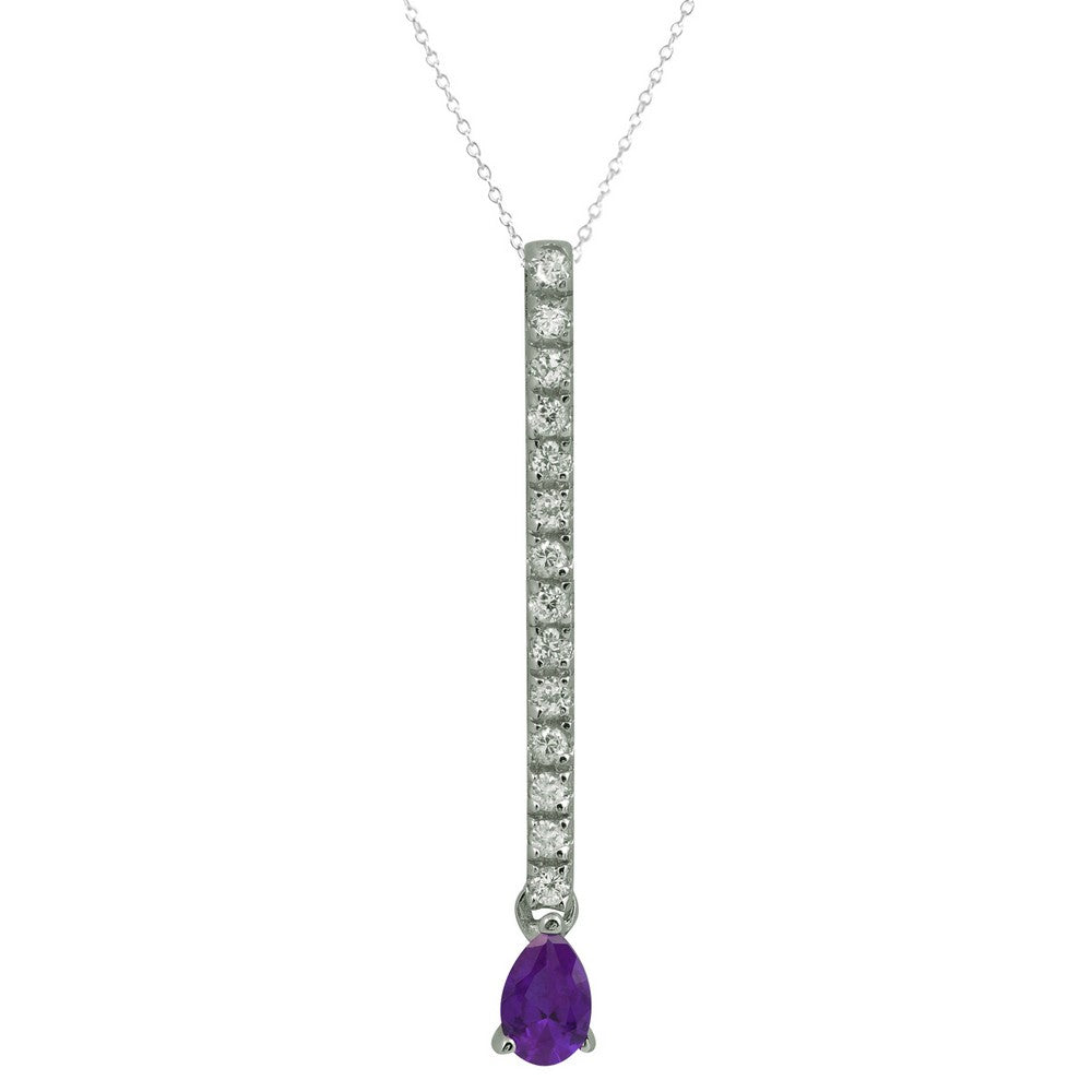 Women’s Pink / Purple Sterling Silver Clear And Purple Cubic Zirconia Linear Drop Necklace Genevive Jewelry