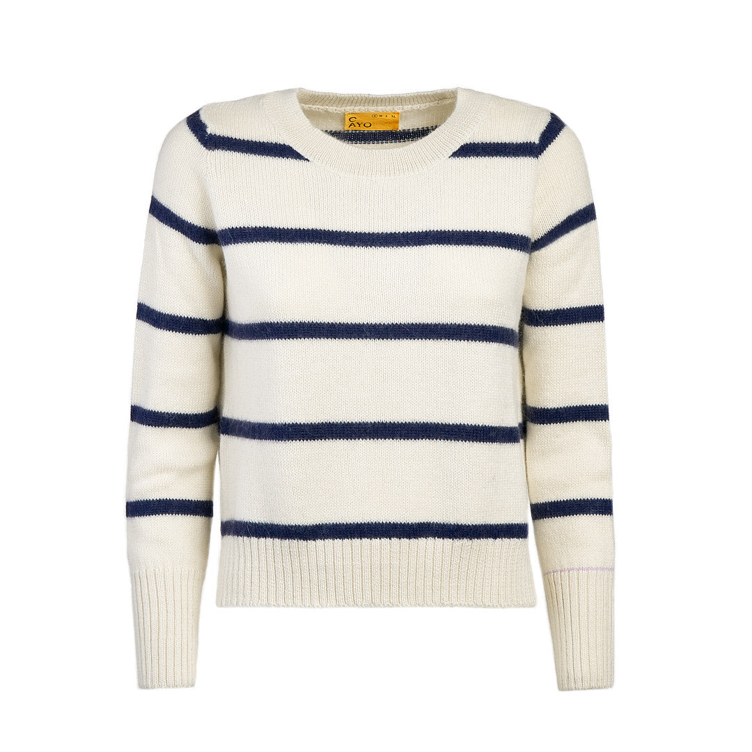 Women’s Andean - Cream & Ink Blue Stripe Alpaca Jumper Xs/S Cayo