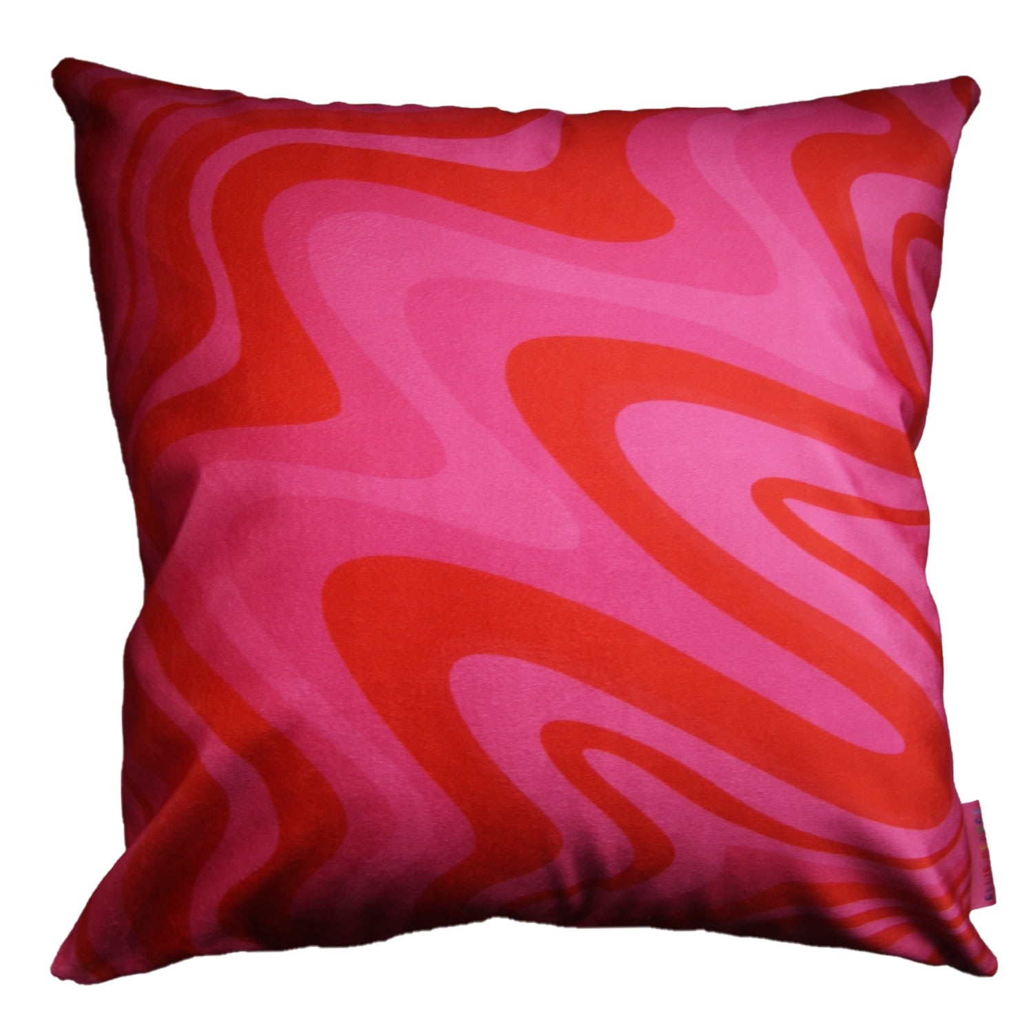 Red / Pink / Purple Colourful Velvet Cushion - Pink & Red Wavy Ellie Pearce Textiles