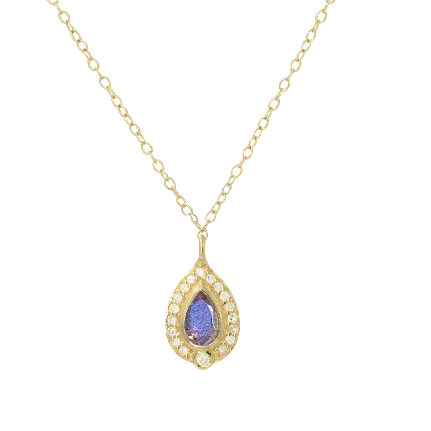 Women’s Blue Mini Labradorite Pear Necklace With Diamonds Kamaria