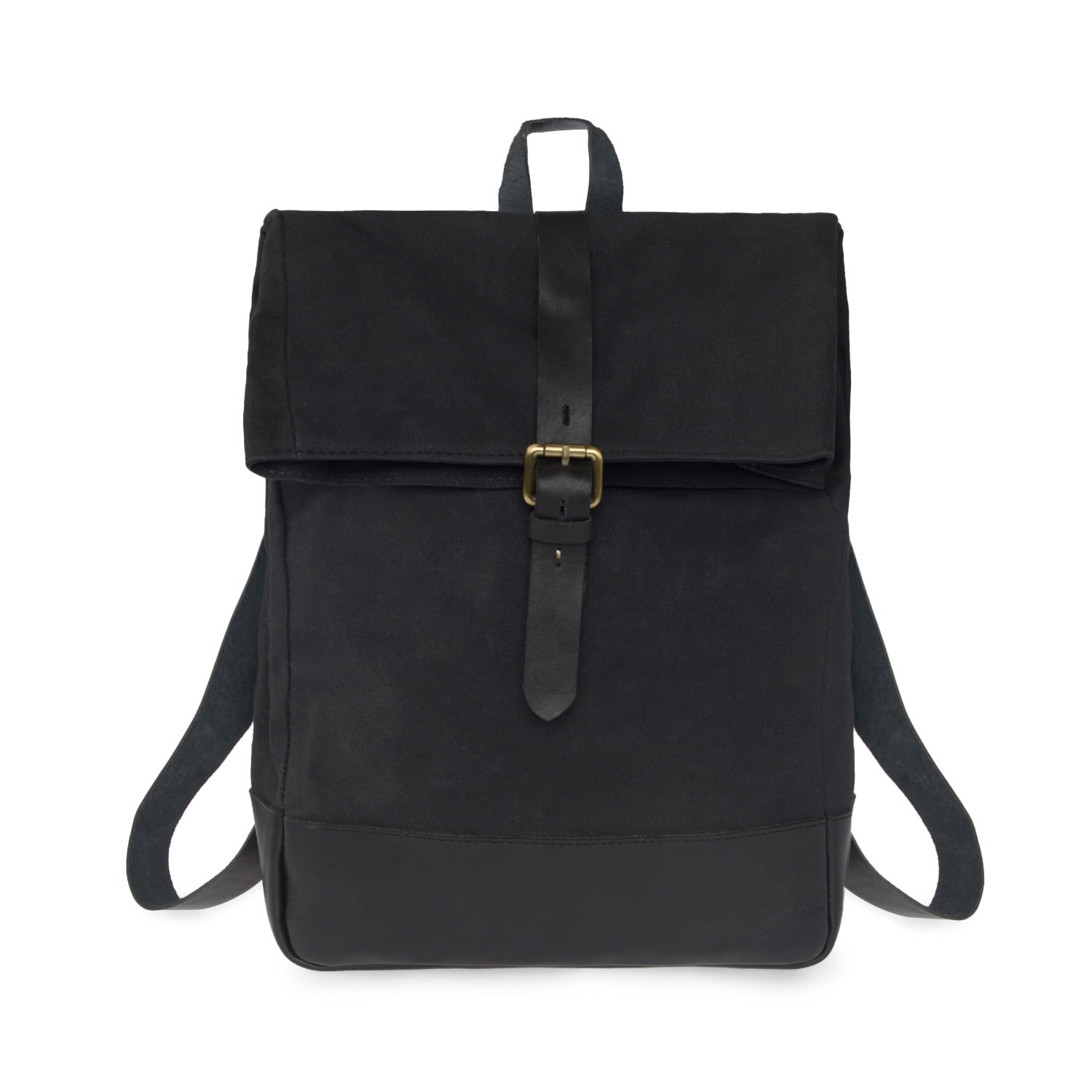 Men’s Canvas Leather Black Roll Top Backpack Vida Vida