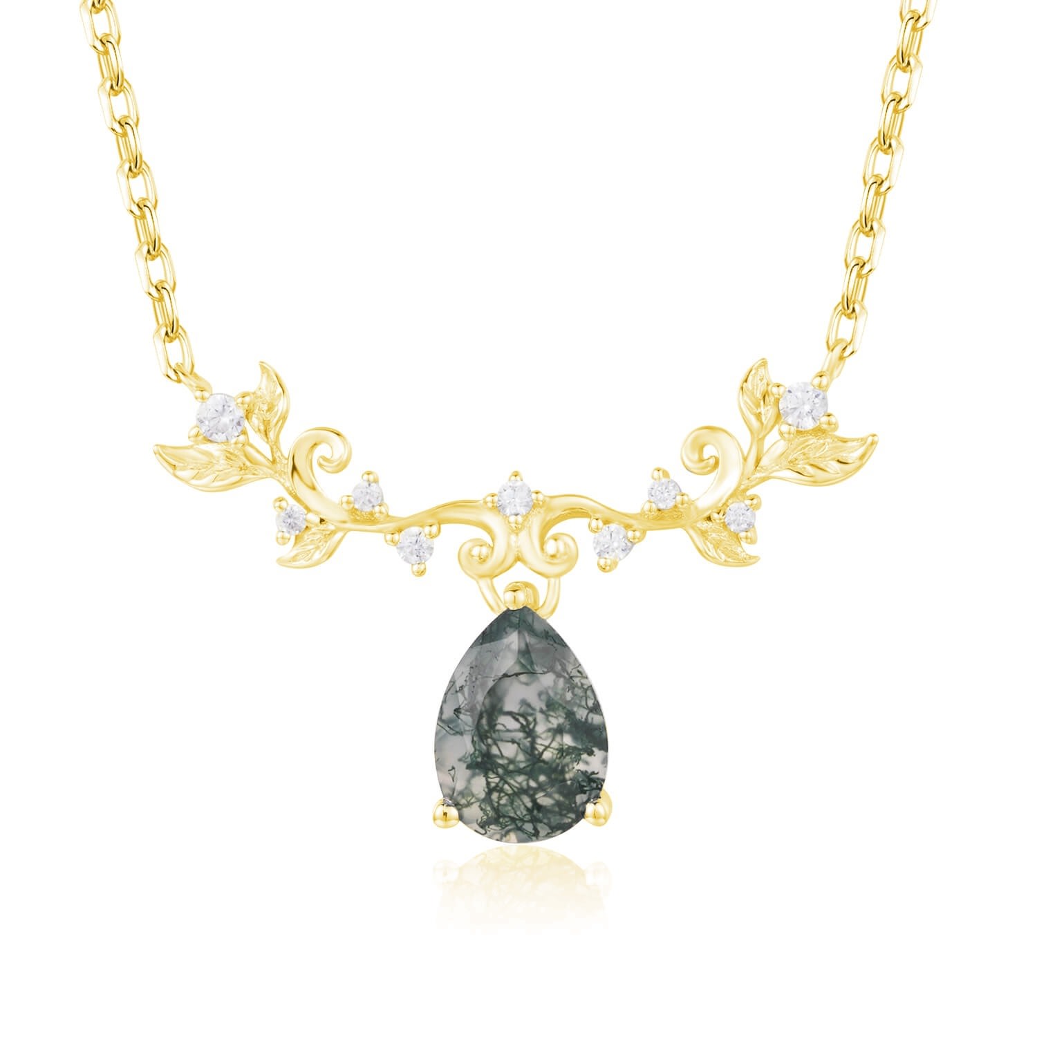 Women’s Foliage Whispers Moss Agate Yellow Gold Necklace Azura Jewelry New York
