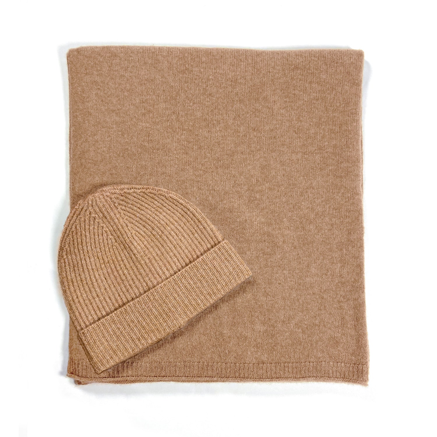 Women’s Brown Oslo Cashmere Large Scarf & Rib Beanie Gift Set In Camel Melange Cheeky Goats