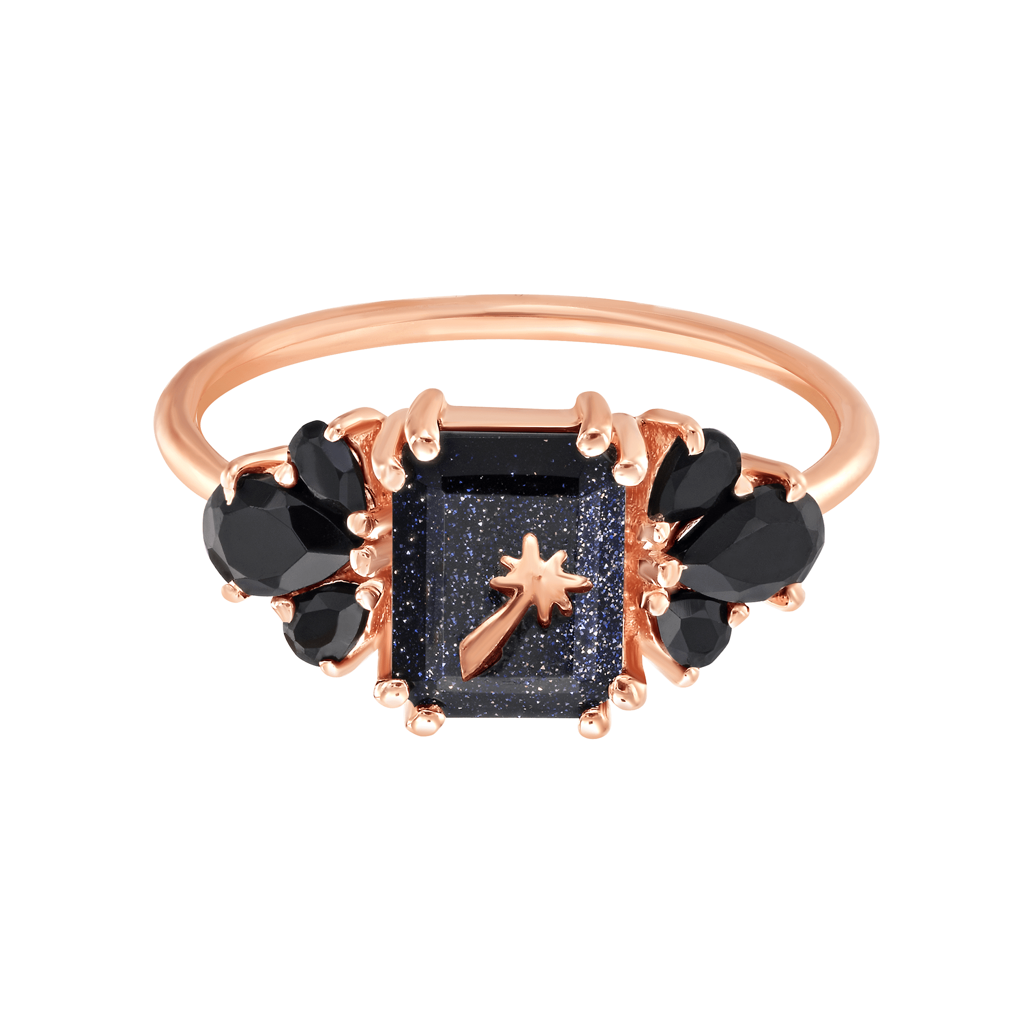 Women’s Rose Gold Sunstone & Black Onyx Wish Upon A Shooting Star Ring La Kaiser