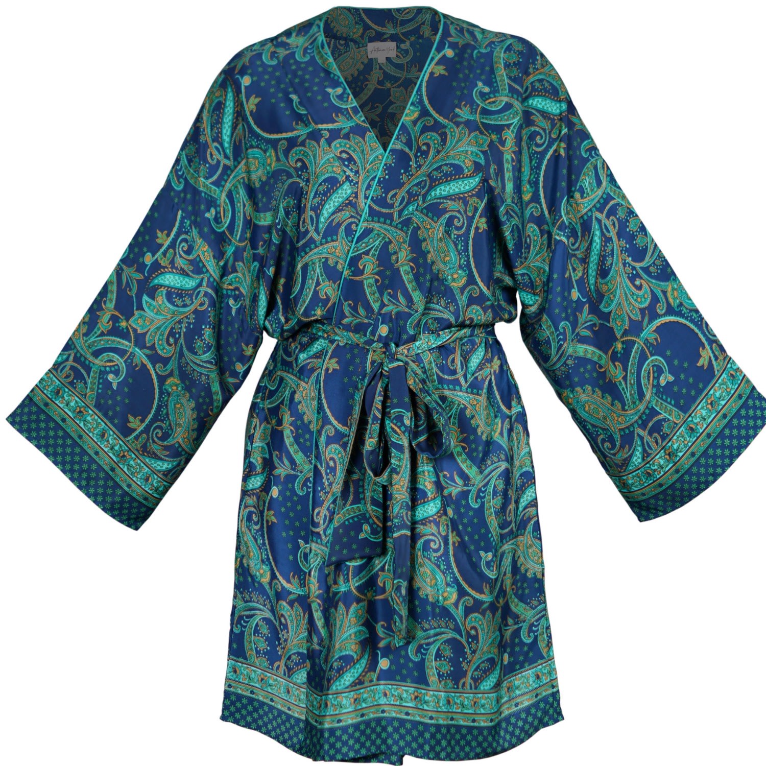 Women’s Green Emily Lightweight Silky Paisley Kimono - Jade & Blue S/M Antonia York