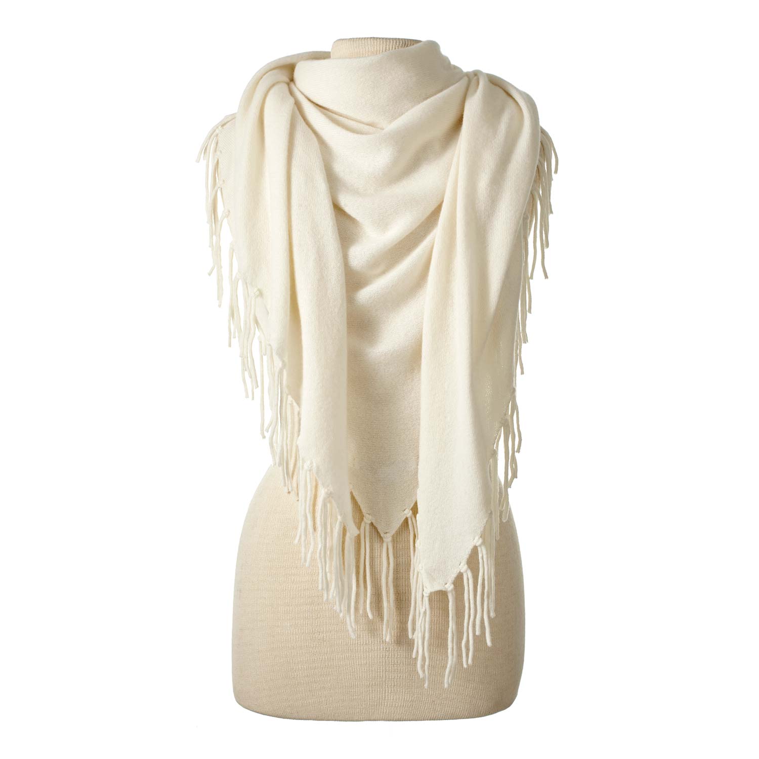 Women’s White Alpine Cashmere Fringed Triangle Wrap - Ivory