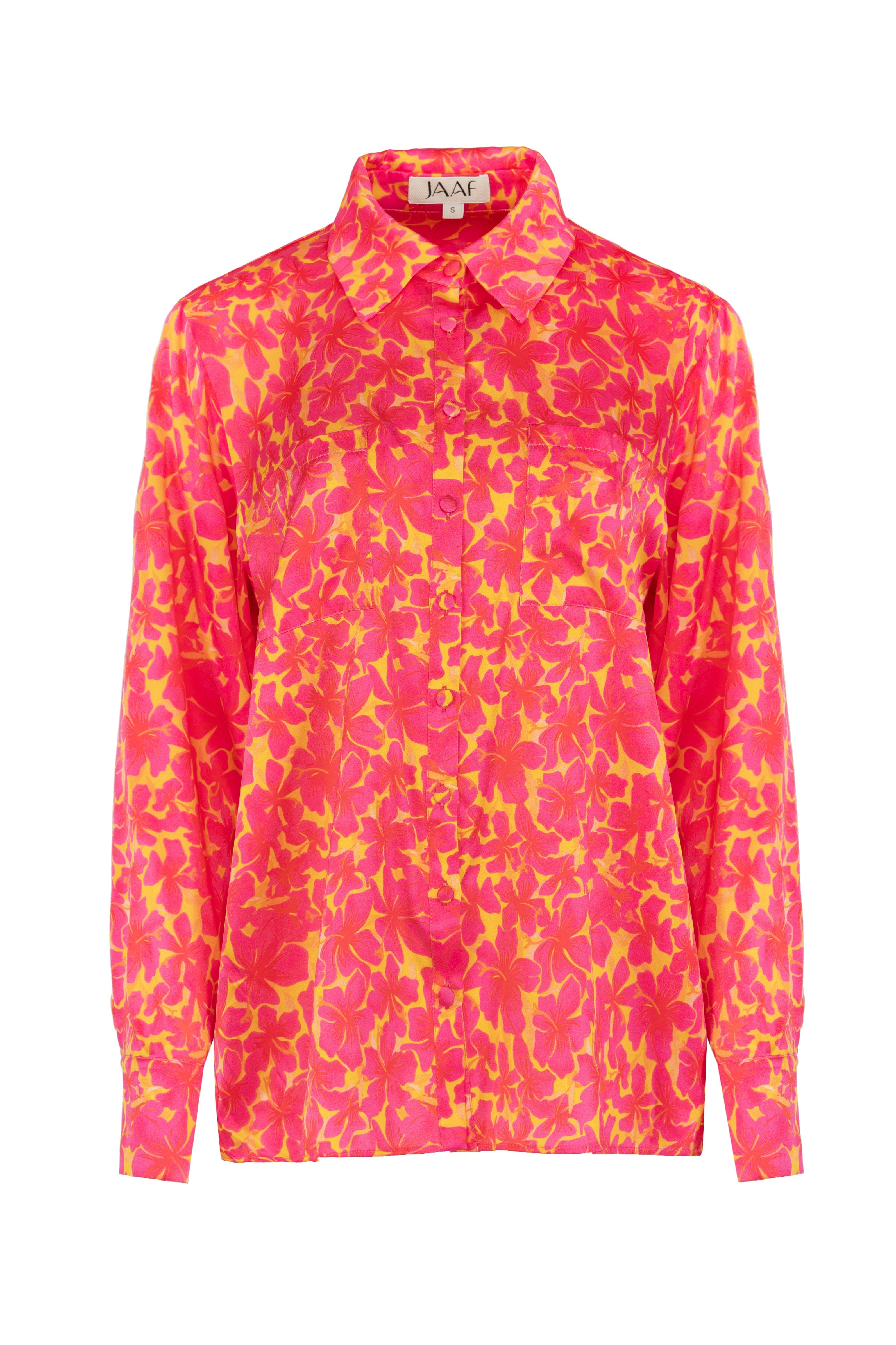 Women’s Pink / Purple / Red Oversized Silk Shirt In Hibiscus Print Small Jaaf