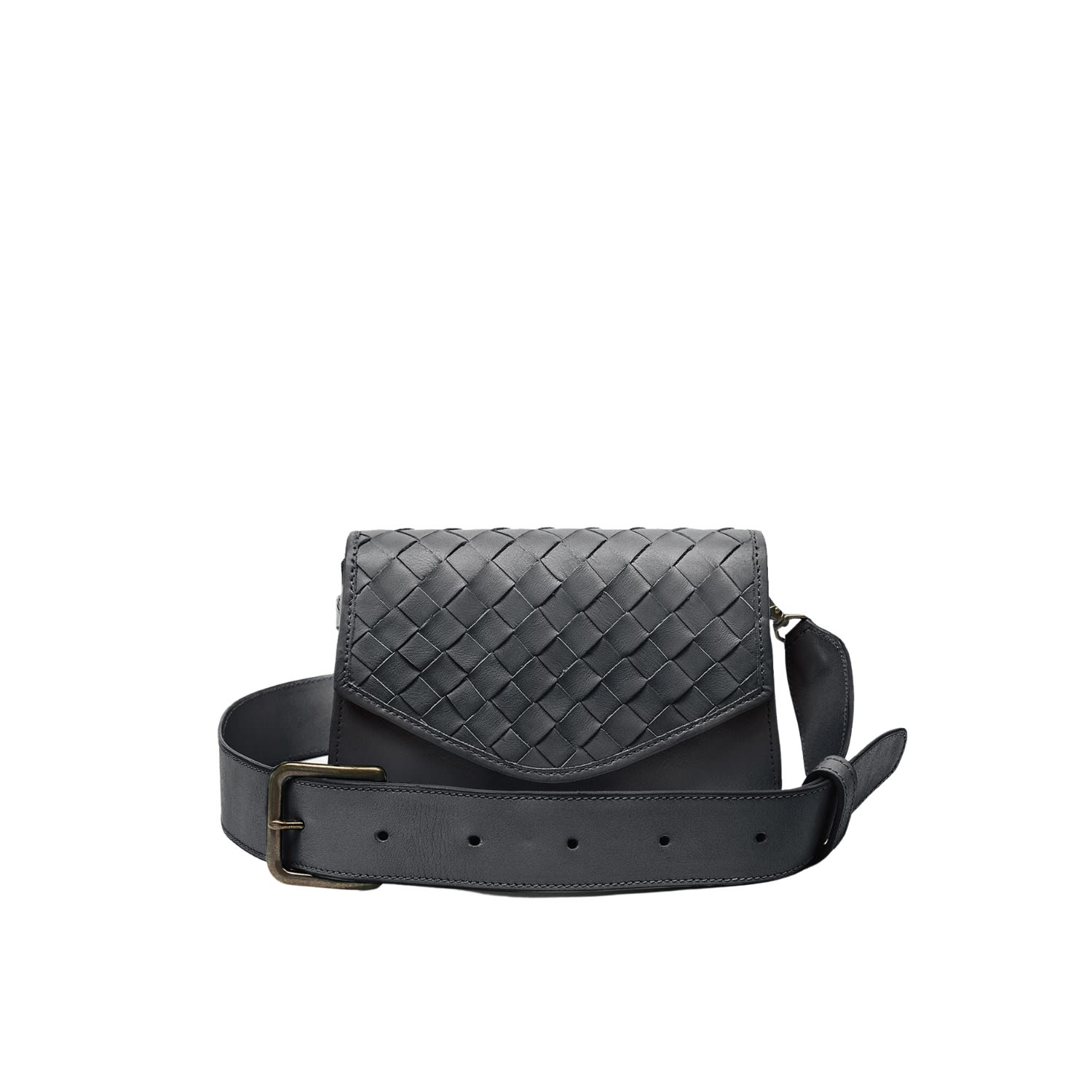 Women’s Woven Leather Belt Bag - Black Deux Mains