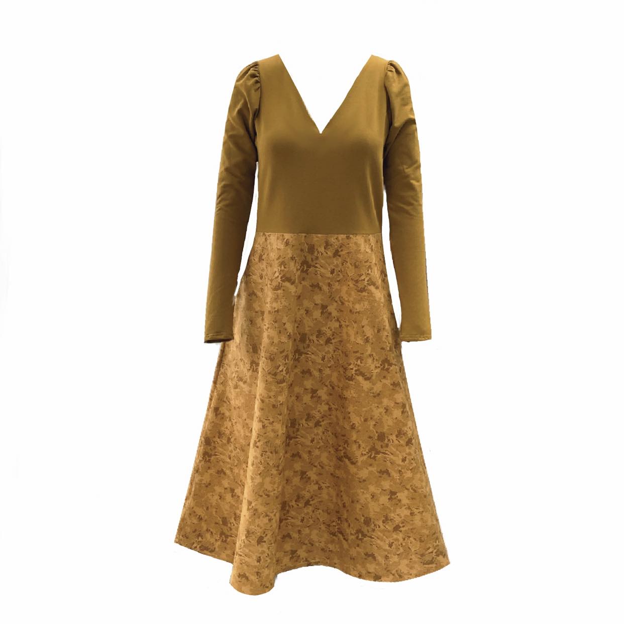 Women’s Gold / Yellow / Orange Frolic Midi Dress In Ochre Waves With Pockets Small Frock Tales