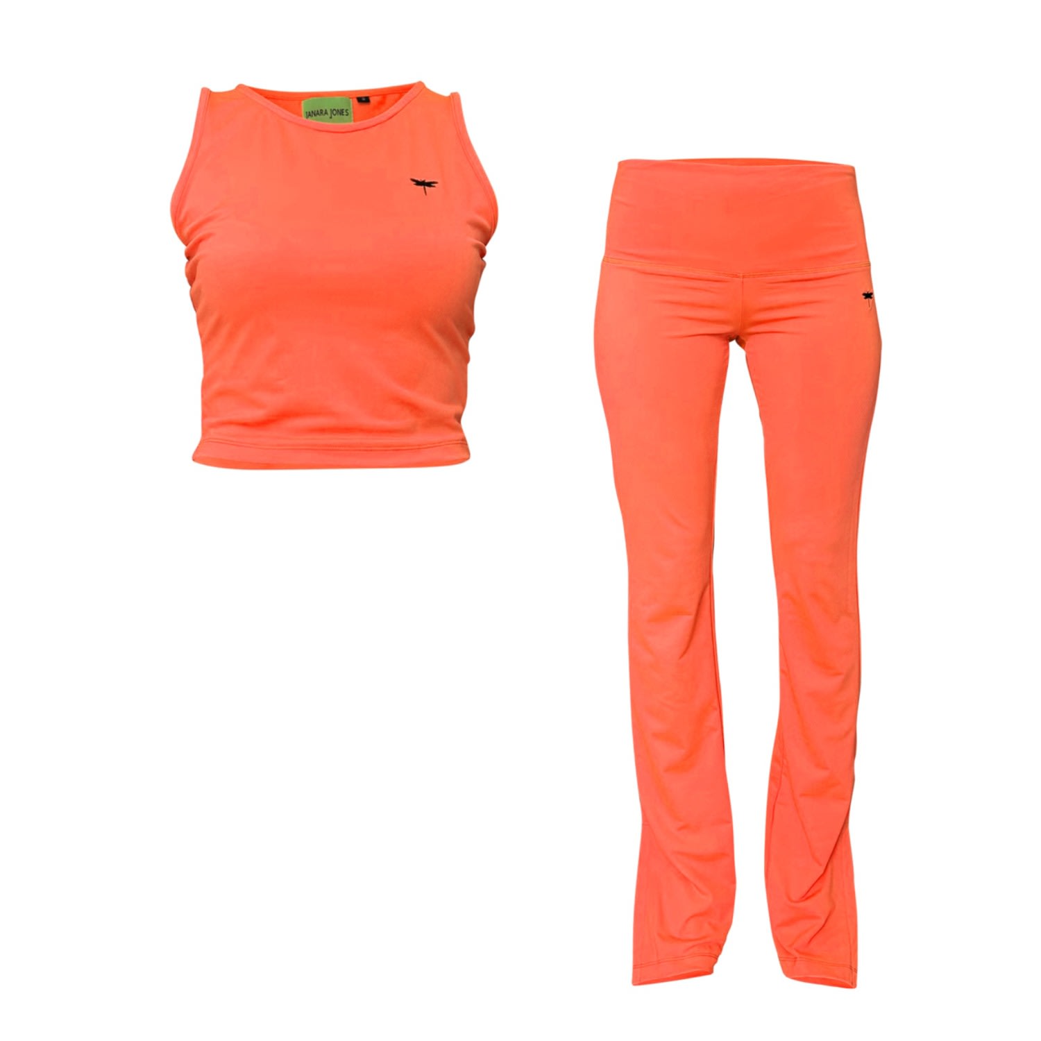 Yellow / Orange Neon Orange Stretchy Sport Matching Set With Flare Trousers Small Janara Jones