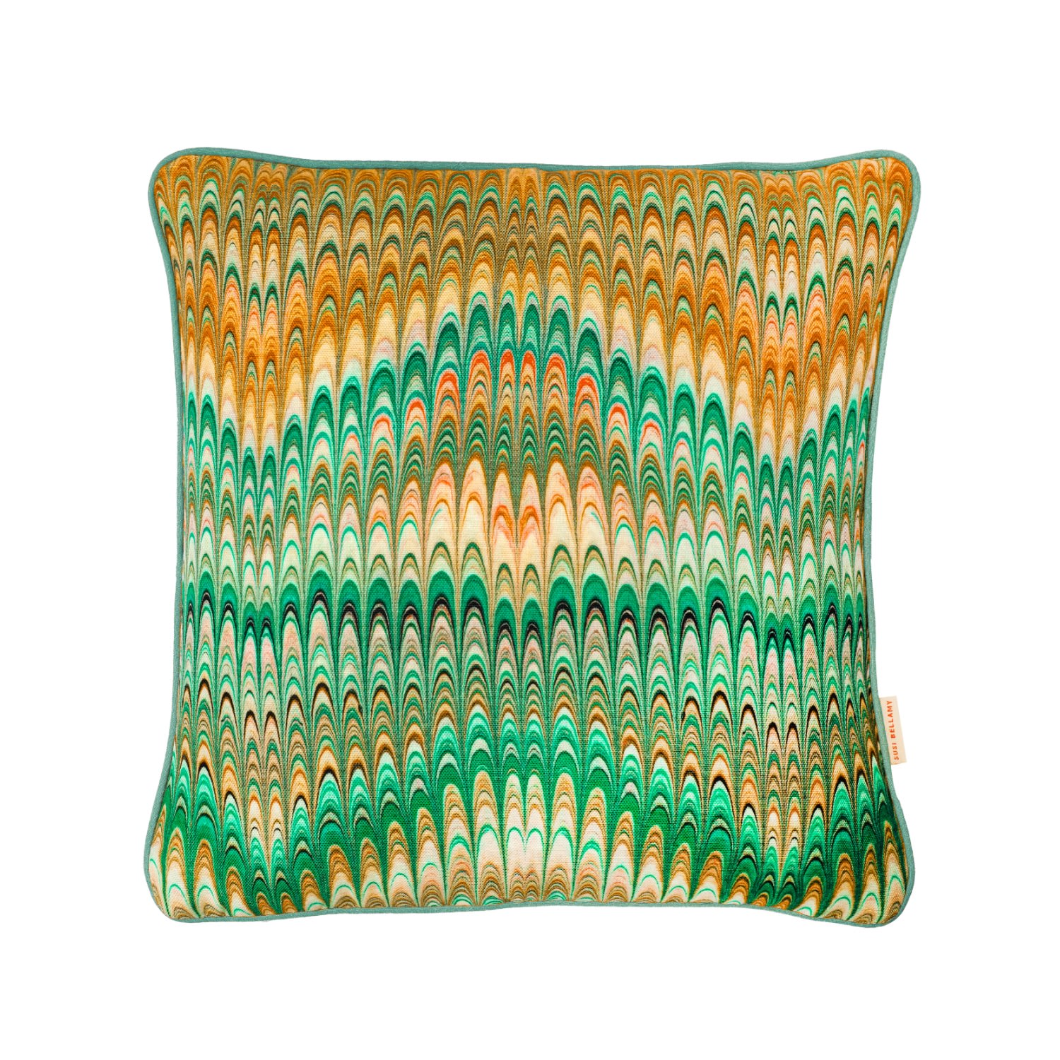 Neutrals / Green / Yellow Saffron Plumes Linen Cushion Susi Bellamy